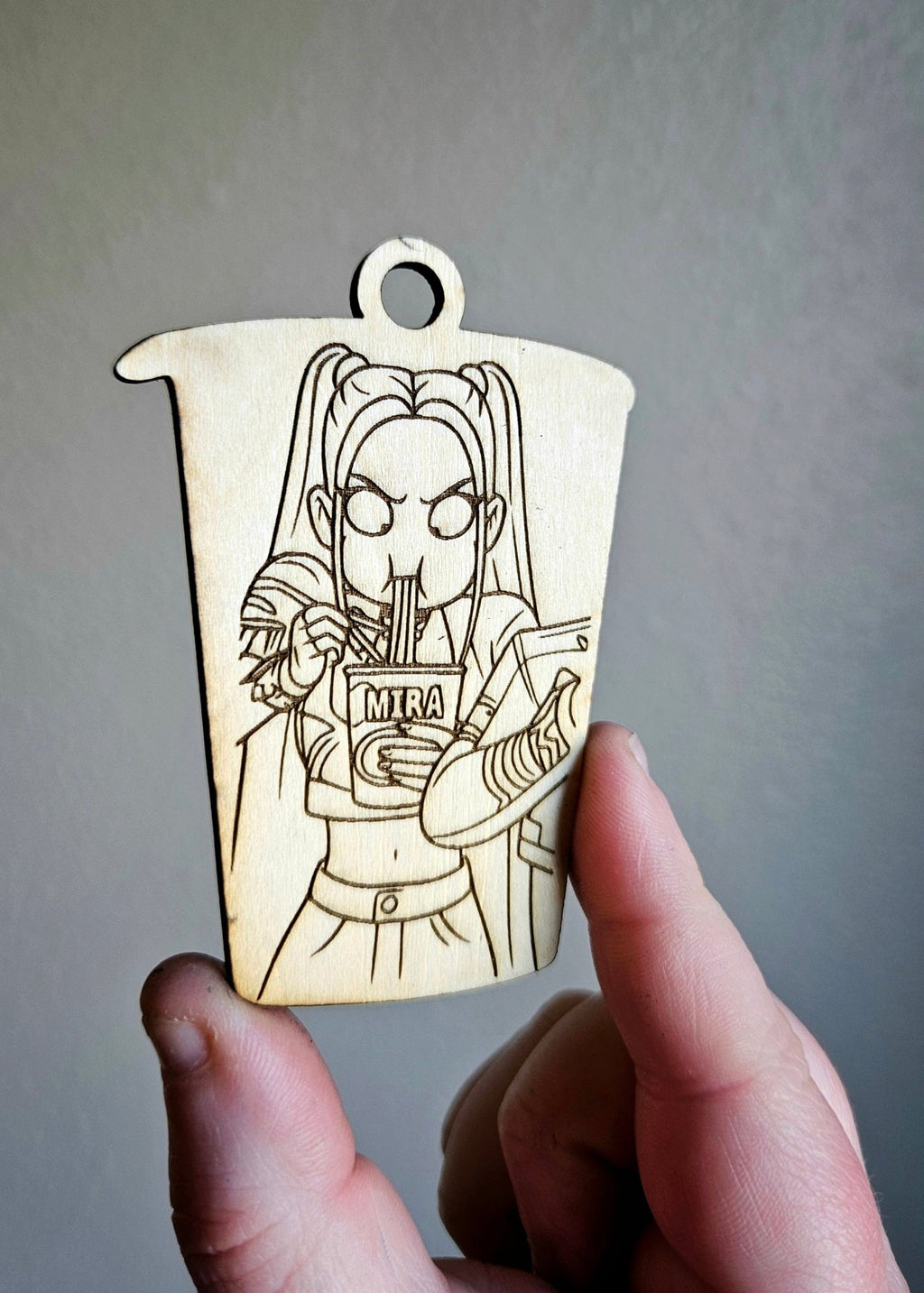 Handmade Made - To - Order 3.25" Wooden Coloring Rumi, Mira, or Zoey Kpop Movie Inspired Ramyeon Keychain - Wynne & Wiley