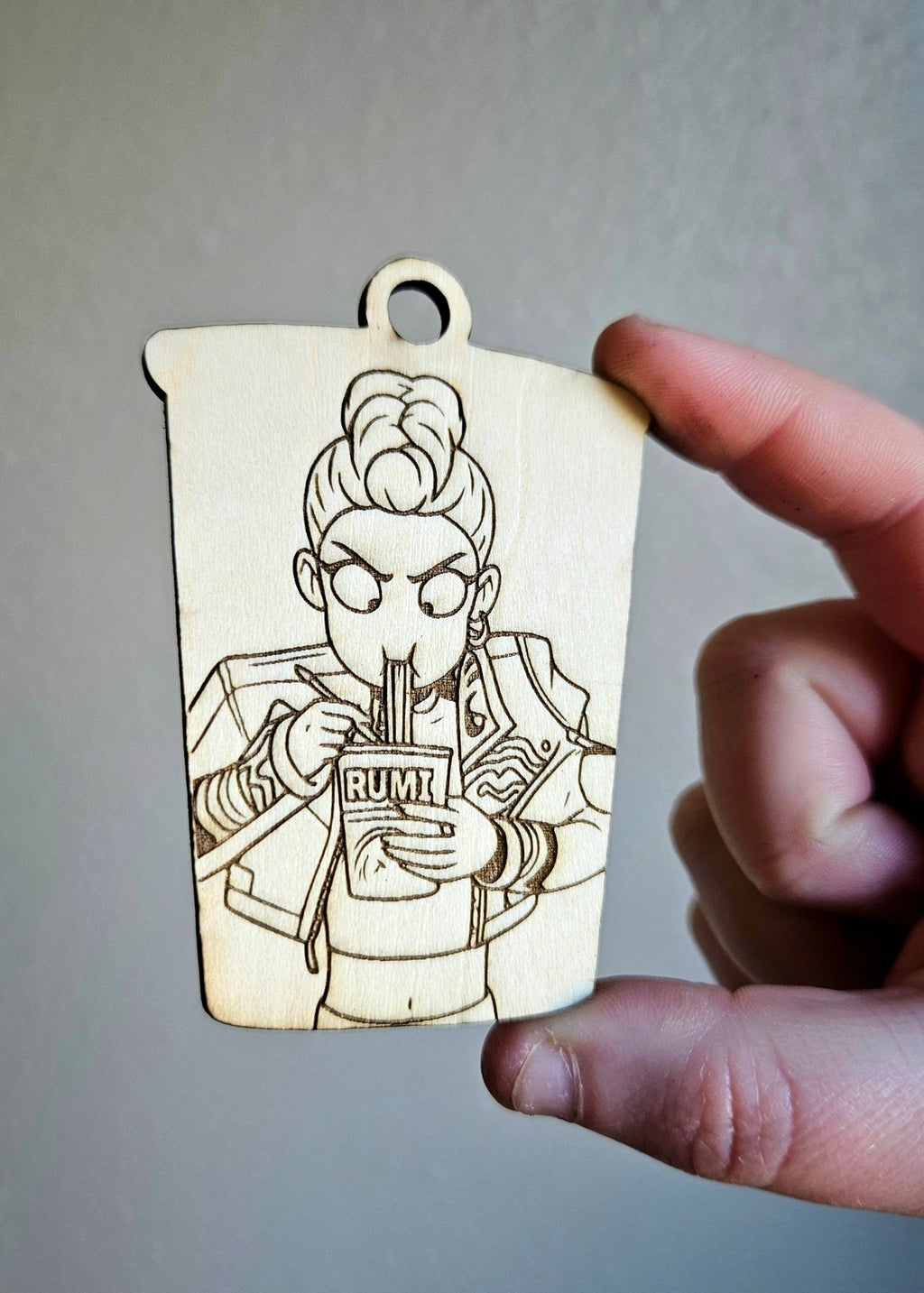 Handmade Made - To - Order 3.25" Wooden Coloring Rumi, Mira, or Zoey Kpop Movie Inspired Ramyeon Keychain - Wynne & Wiley