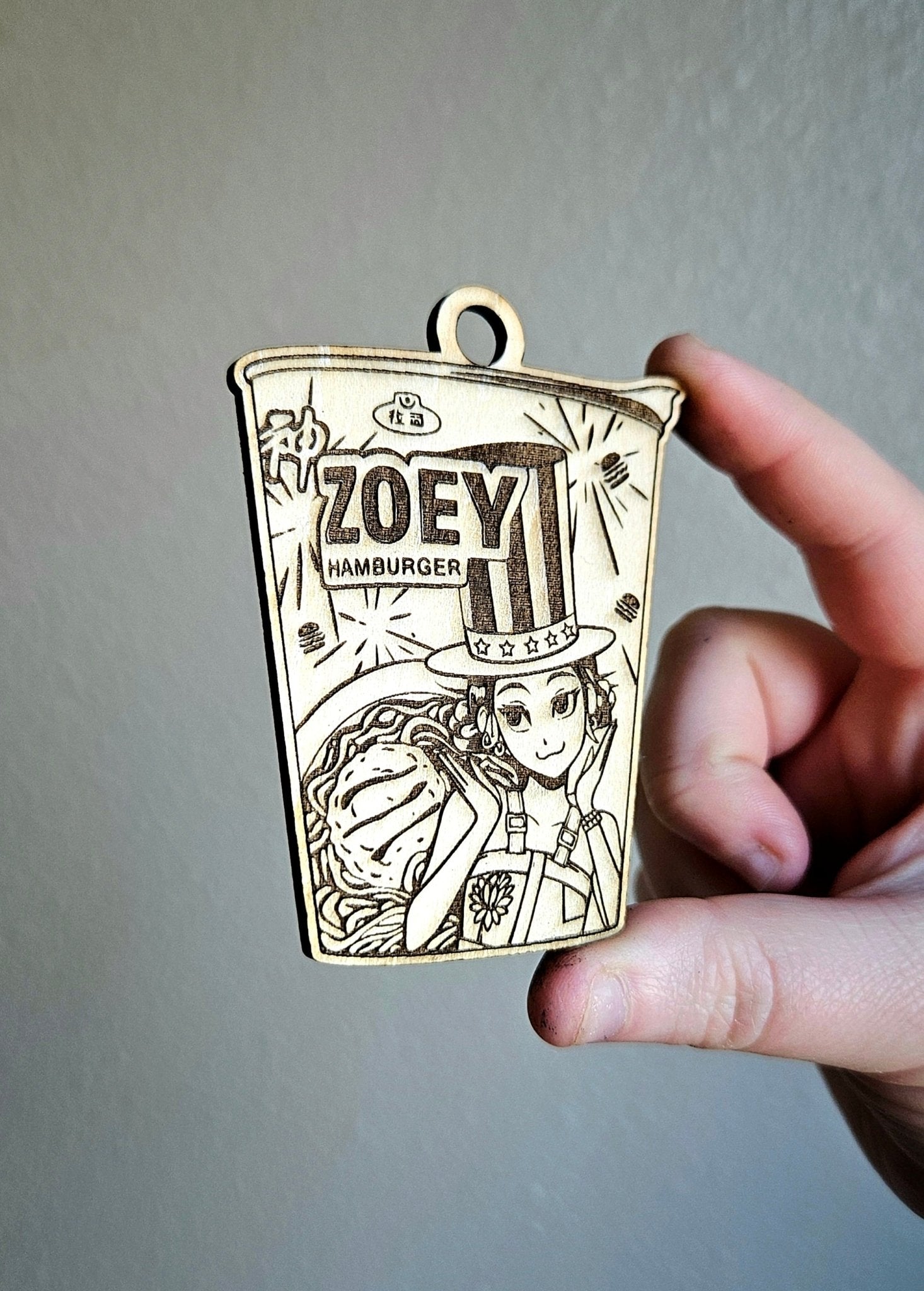 Handmade Made - To - Order 3.25" Wooden Coloring Rumi, Mira, or Zoey Kpop Movie Inspired Ramyeon Keychain - Wynne & Wiley