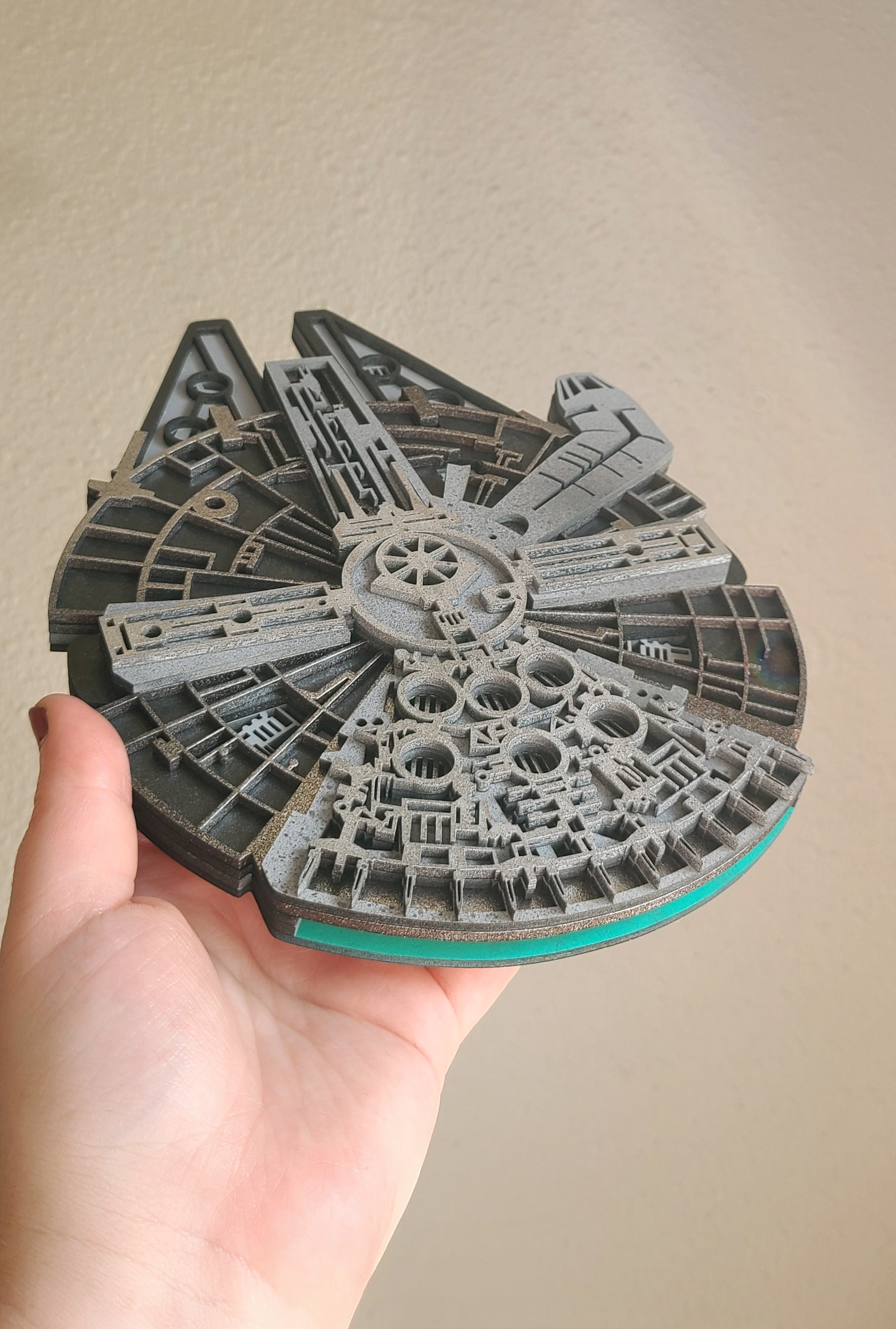 Handmade Made-To-Order 9" Wooden Layered Smuggler Starship Millennium Falcon Movie Inspired Wall Decor