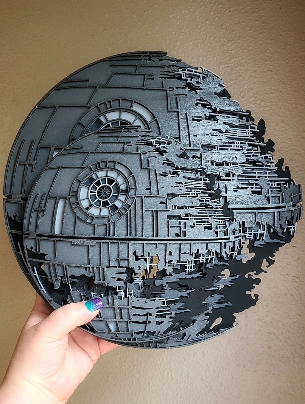 Handmade Made-To-Order Wooden Layered Death Star Movie Inspired Wall Art
