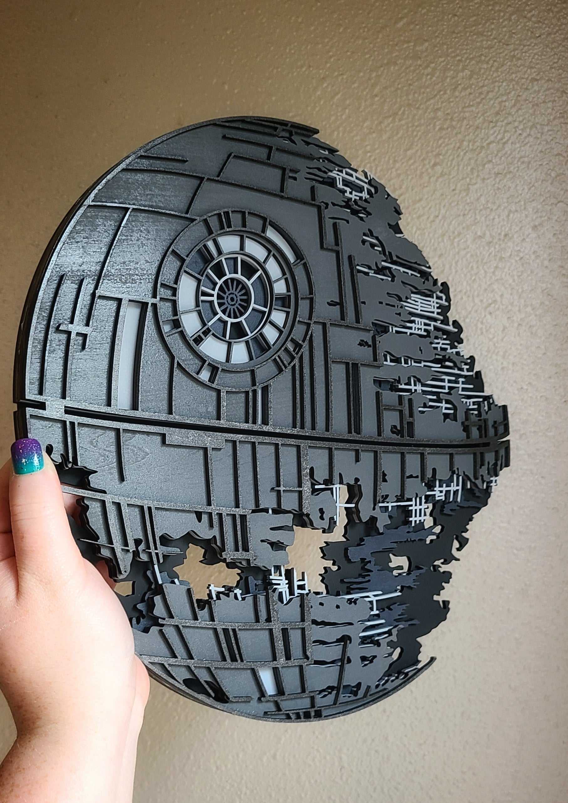 Handmade Made-To-Order Wooden Layered Death Star Movie Inspired Wall Art