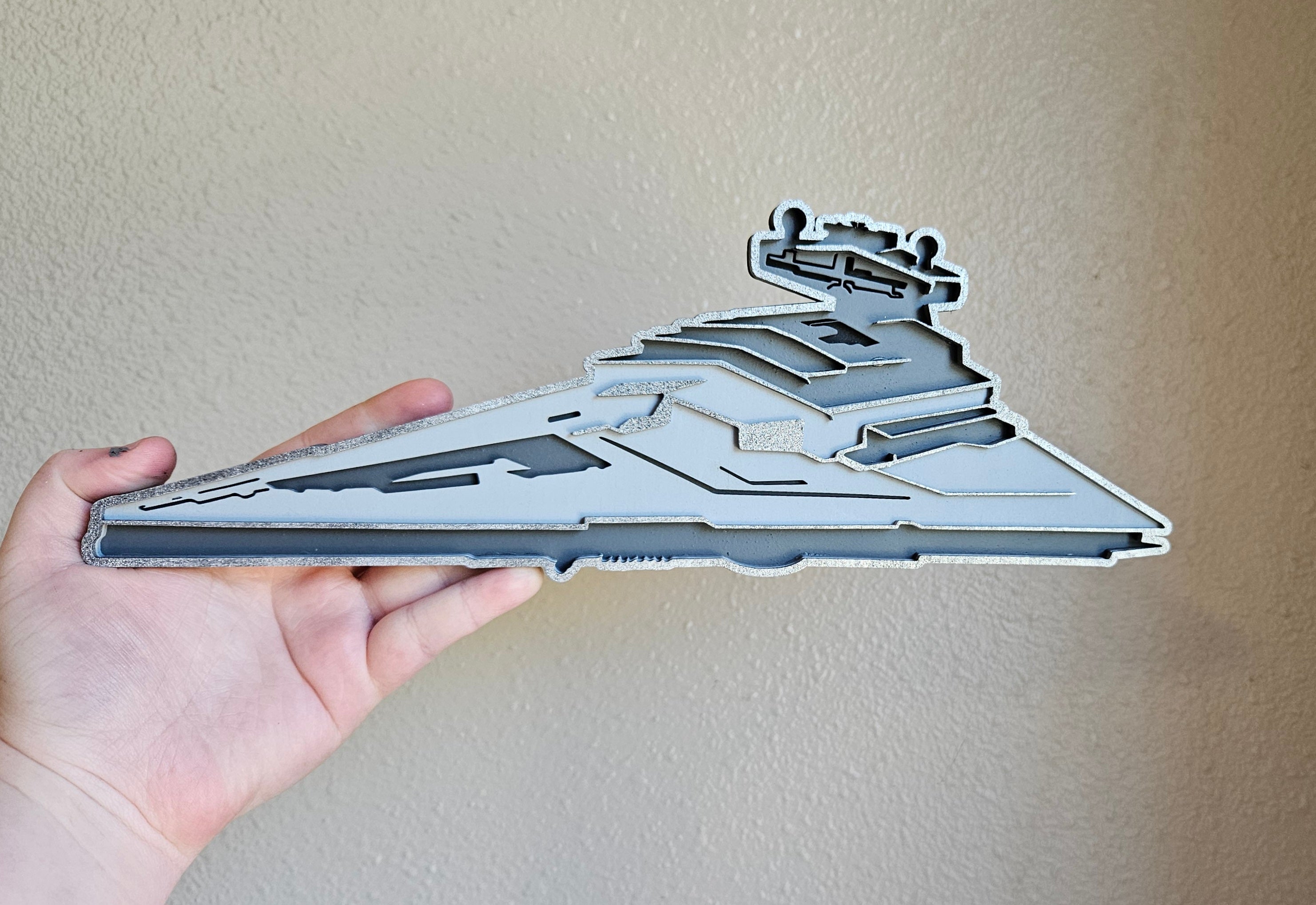 Handmade Made-To-Order 12" Wide Wooden Layered Imperial Star Destroyer Movie Inspired Wall Decor