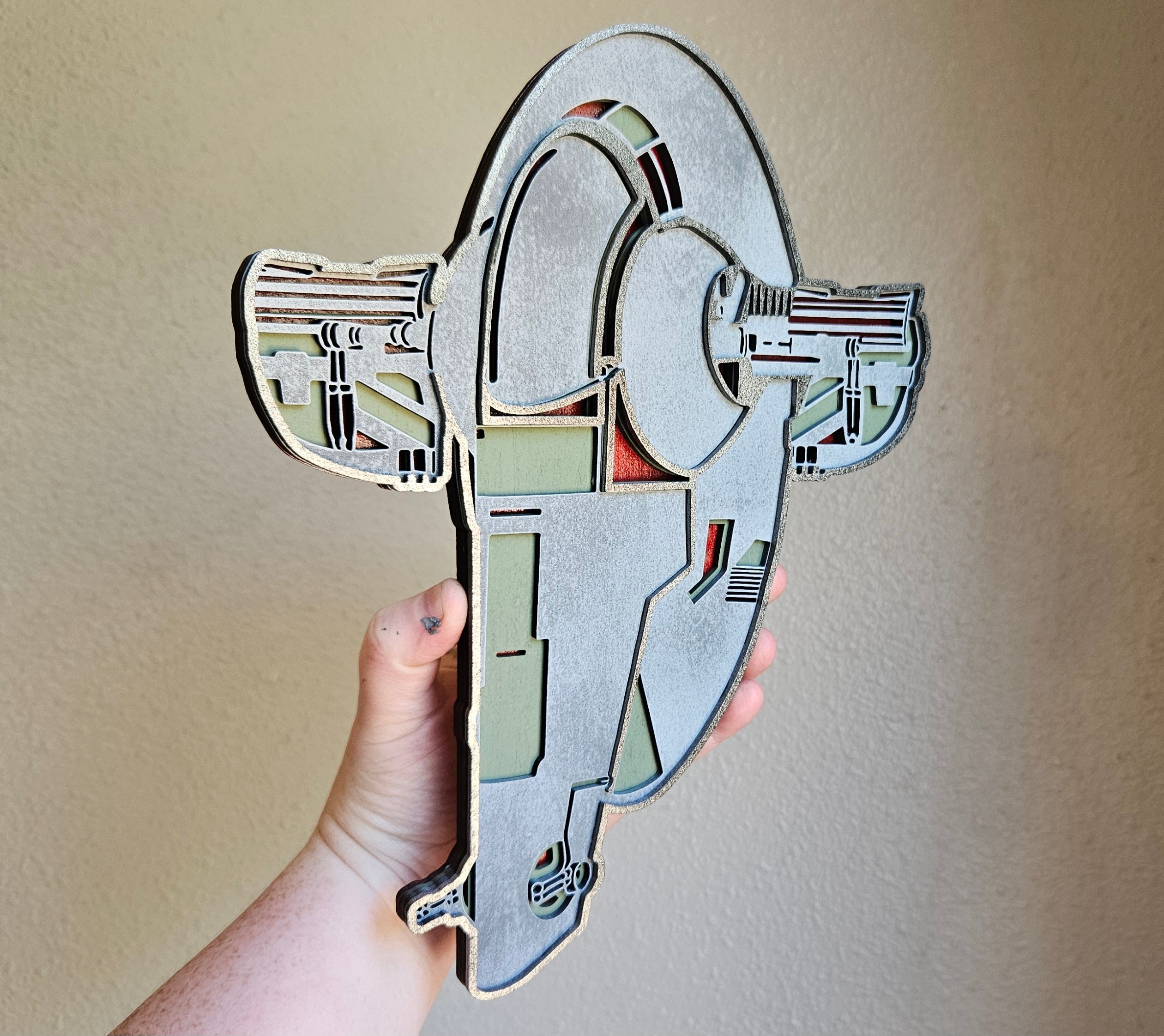 Handmade Made-To-Order 10.6" Wooden Layered Jango/Boba Fett Slave 1 Starfighter Movie Inspired Wall Decor