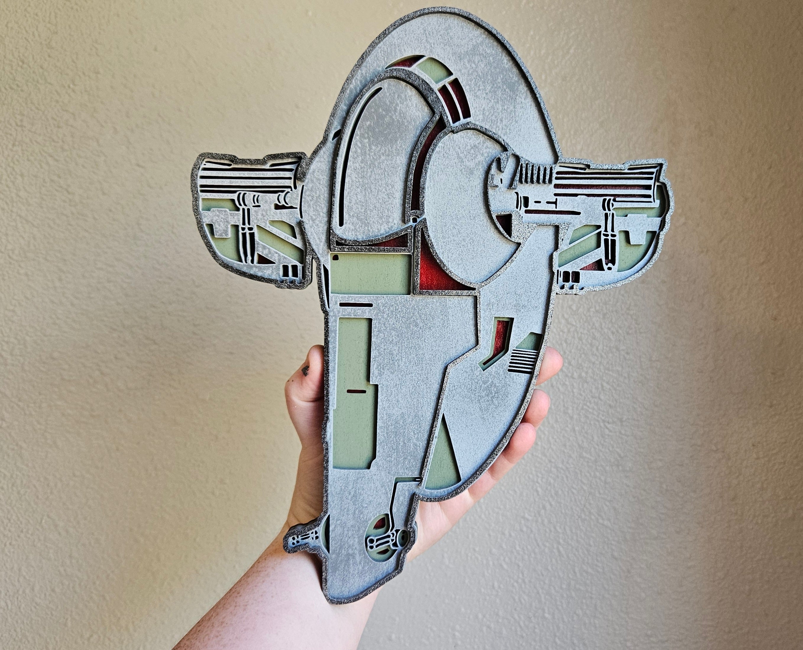 Handmade Made-To-Order 10.6" Wooden Layered Jango/Boba Fett Slave 1 Starfighter Movie Inspired Wall Decor