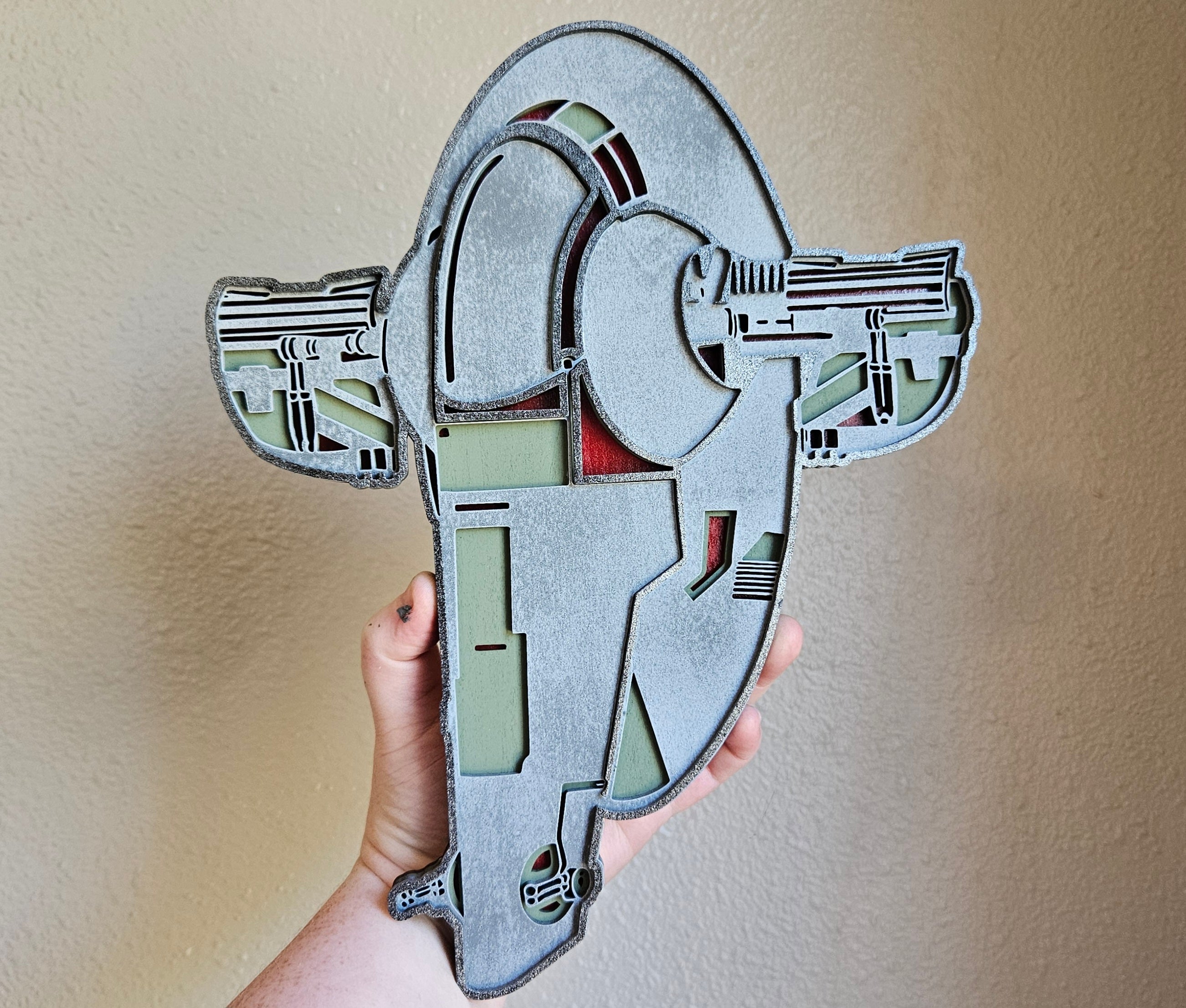 Handmade Made-To-Order 10.6" Wooden Layered Jango/Boba Fett Slave 1 Starfighter Movie Inspired Wall Decor