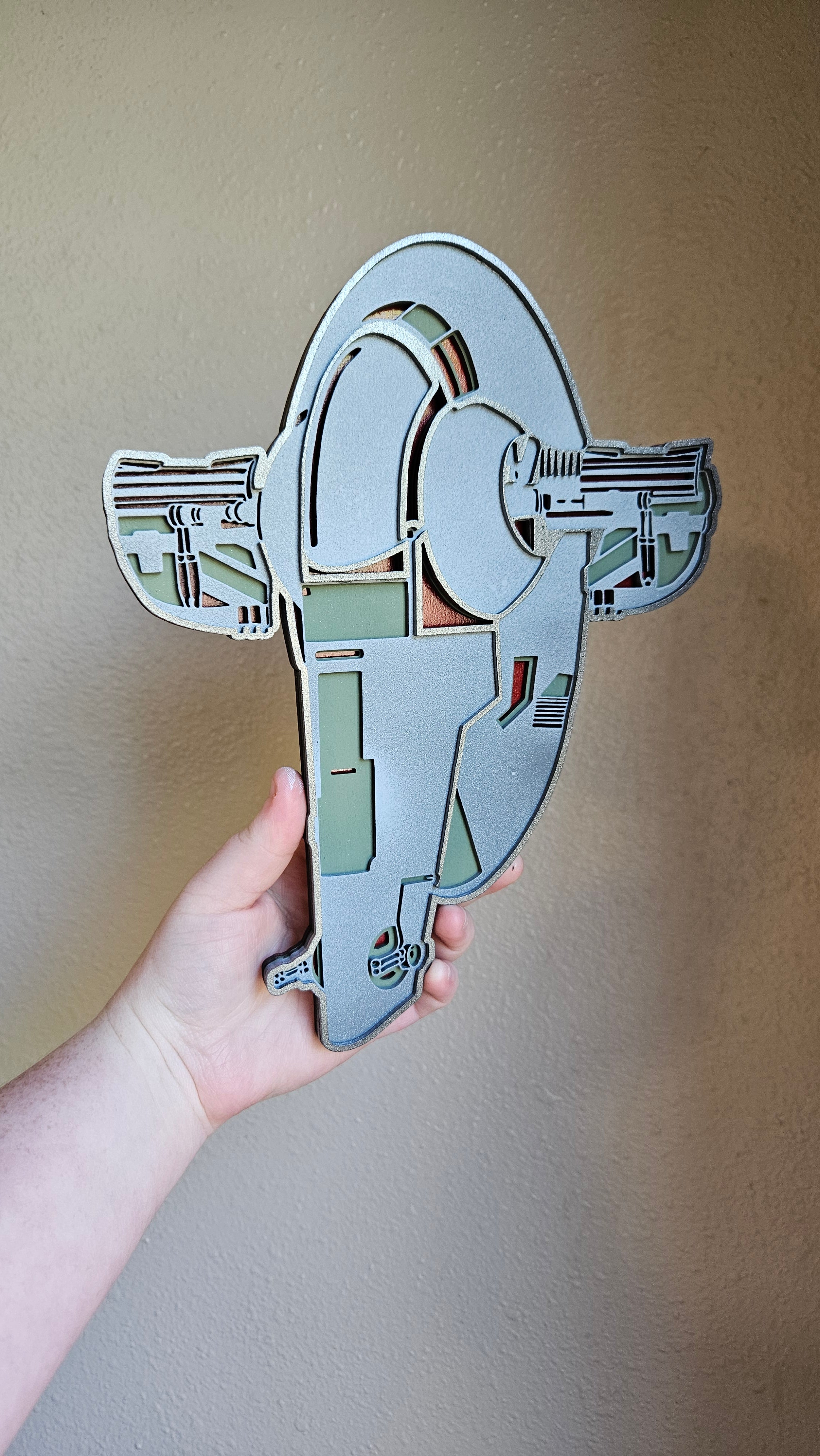 Handmade Made-To-Order 10.6" Wooden Layered Jango/Boba Fett Slave 1 Starfighter Movie Inspired Wall Decor