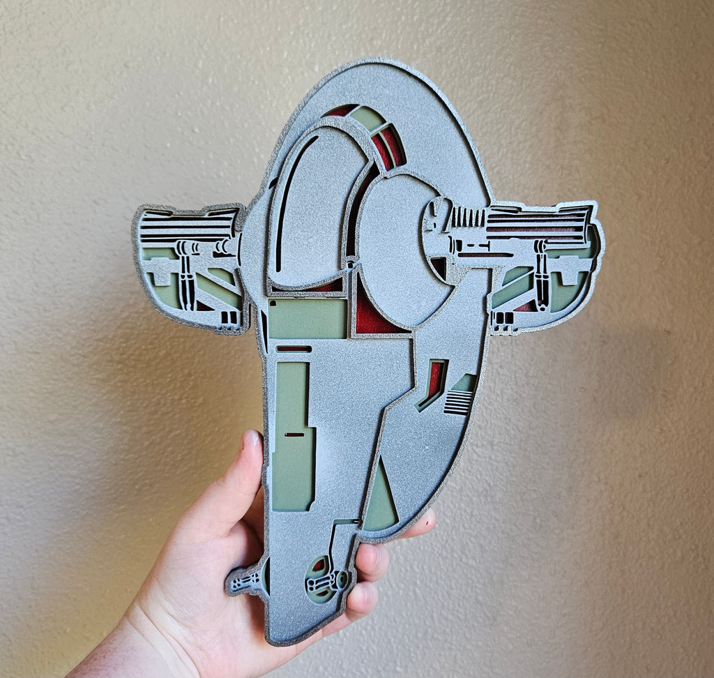 Handmade Made-To-Order 10.6" Wooden Layered Jango/Boba Fett Slave 1 Starfighter Movie Inspired Wall Decor