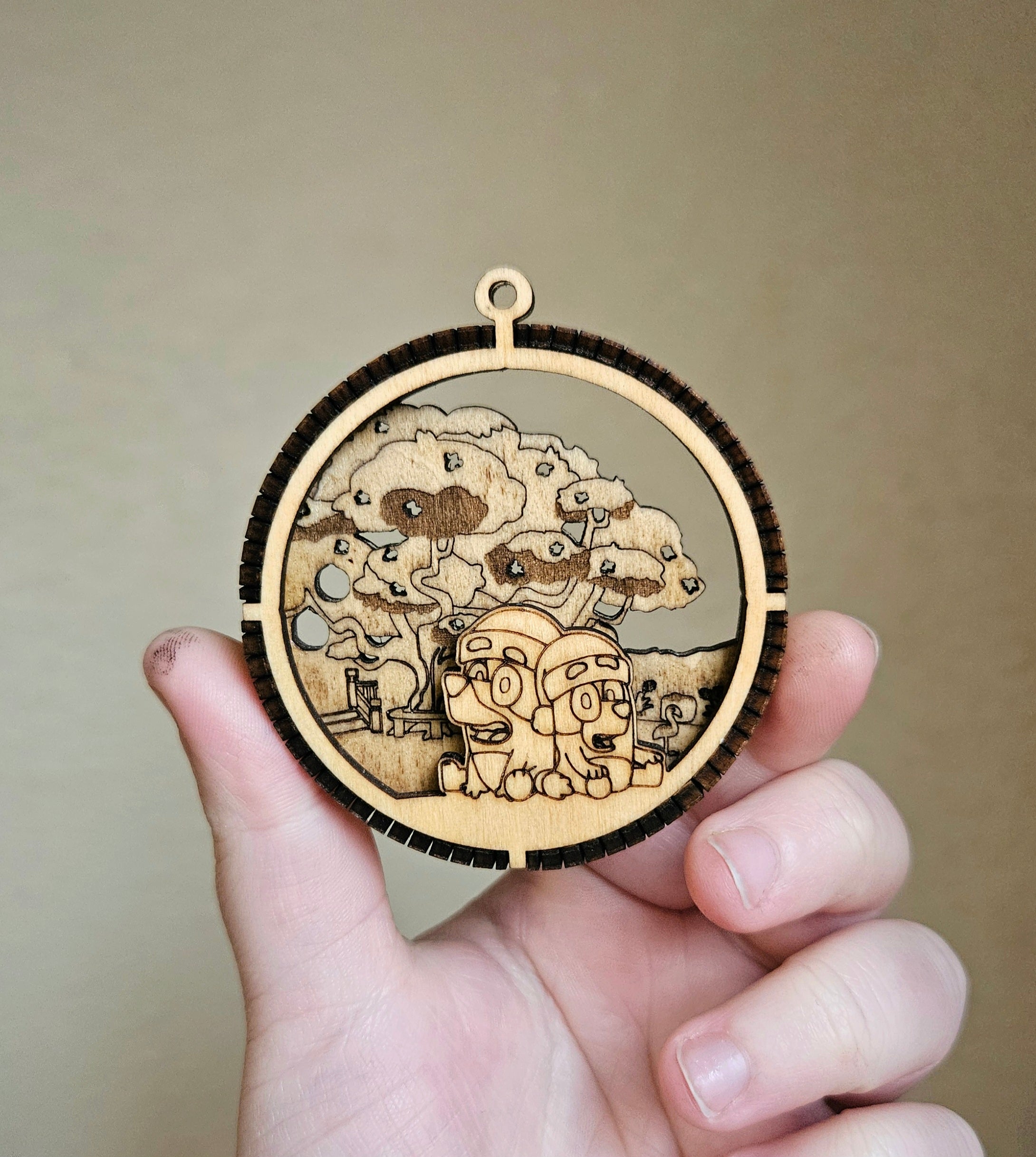 Handmade Made-To-Order 2.8" Layered Cartoon Blue Dog Kids Show Inspired Ornament