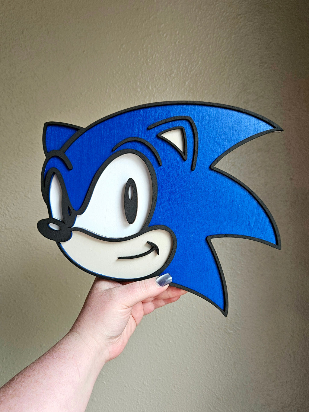Handmade Made-To-Order 9" Wooden Layered Blue Hedgehog Video Game Inspired Wall Decor