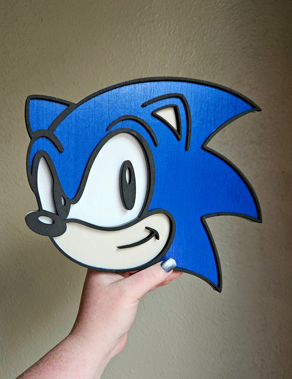 Handmade Made-To-Order 9" Wooden Layered Blue Hedgehog Video Game Inspired Wall Decor