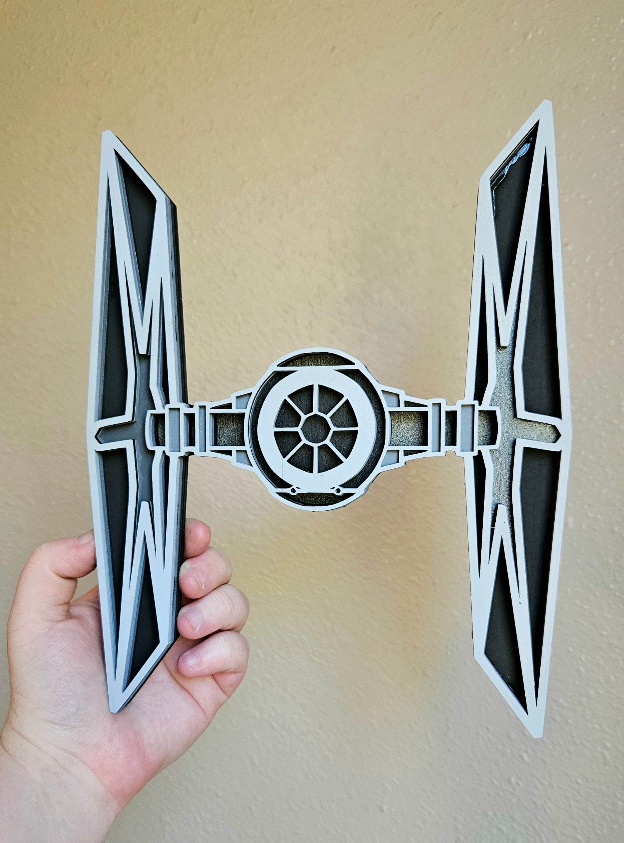 Handmade Made-To-Order 9" Wooden Layered Movie Inspired Tie Fighter Wall Decor