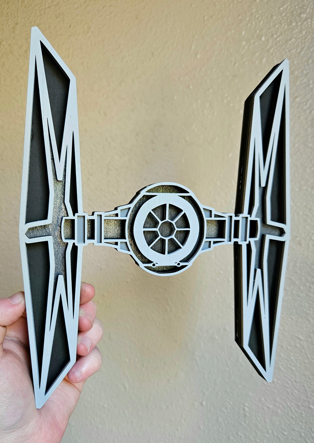 Handmade Made-To-Order 9" Wooden Layered Movie Inspired Tie Fighter Wall Decor