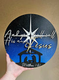 Handmade Made - To - Order 11" Round Wooden Bible Verse Nativity Wall Decor with Mary, Joseph, and Jesus in the Manger - Wynne & Wiley