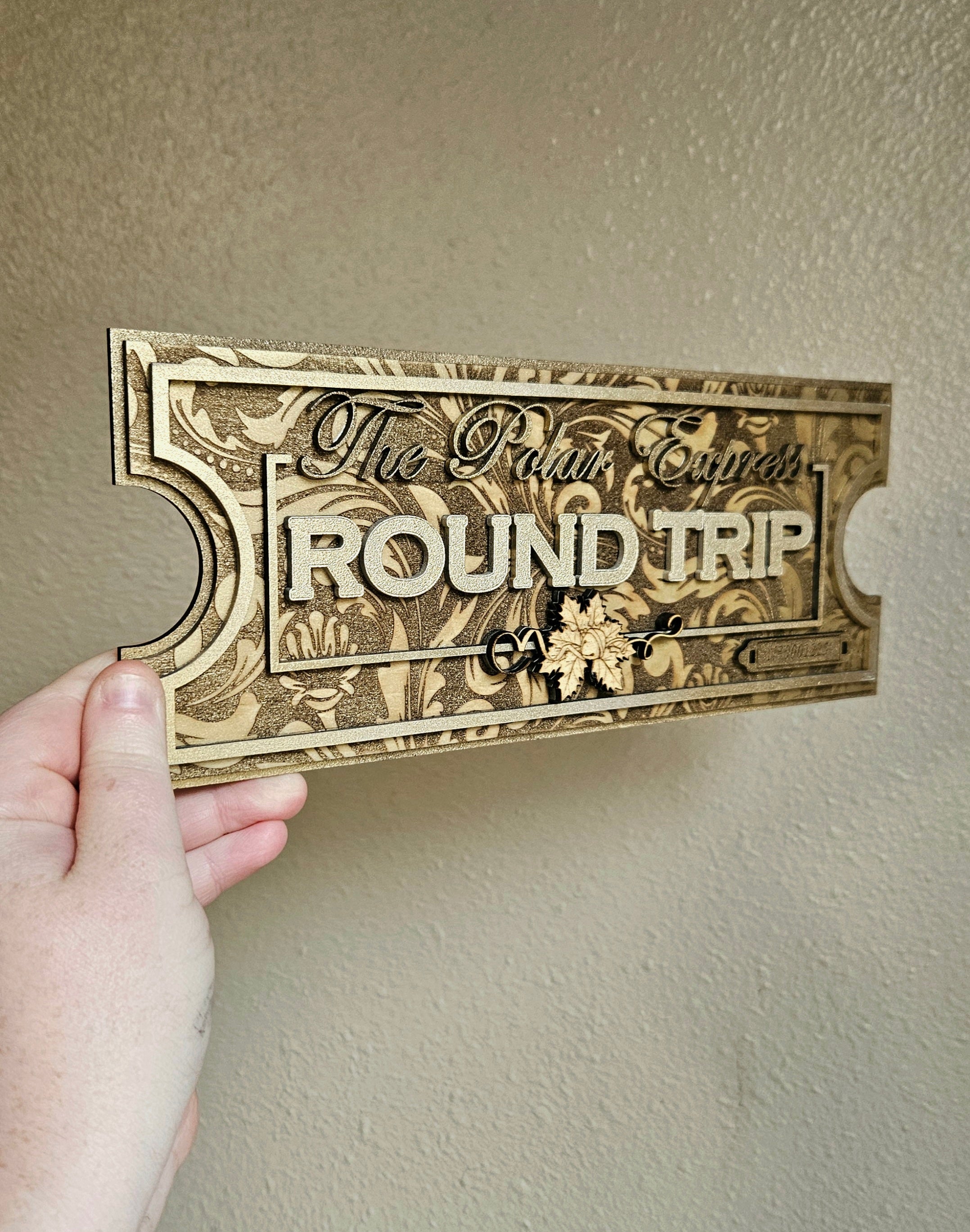 Handmade Made-To-Order 10.5" Layered Wooden North Polar Train Ticket Movie Inspired Wall Art