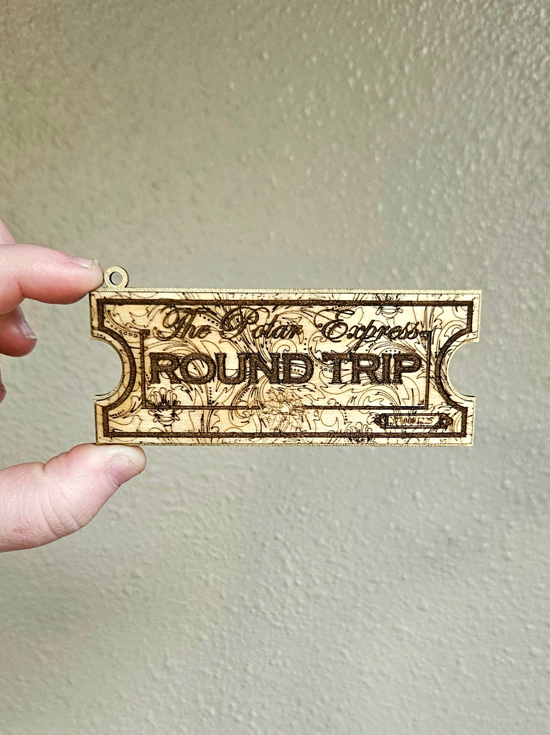 Handmade Made-To-Order Wooden 4" North Polar Train Ticket Christmas Ornament