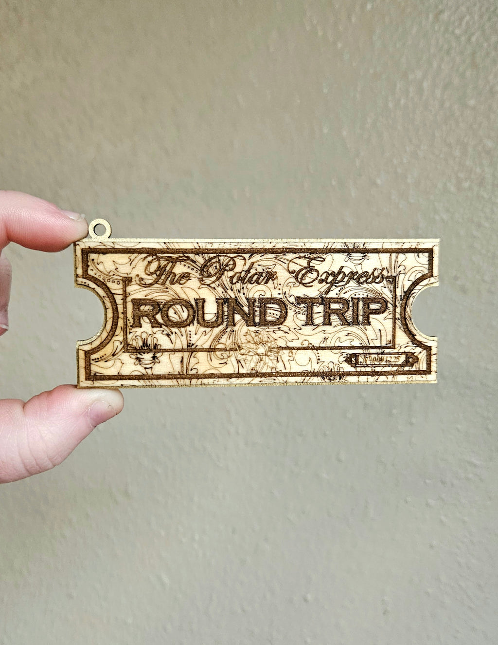 Handmade Made-To-Order Wooden 4" North Polar Train Ticket Christmas Ornament