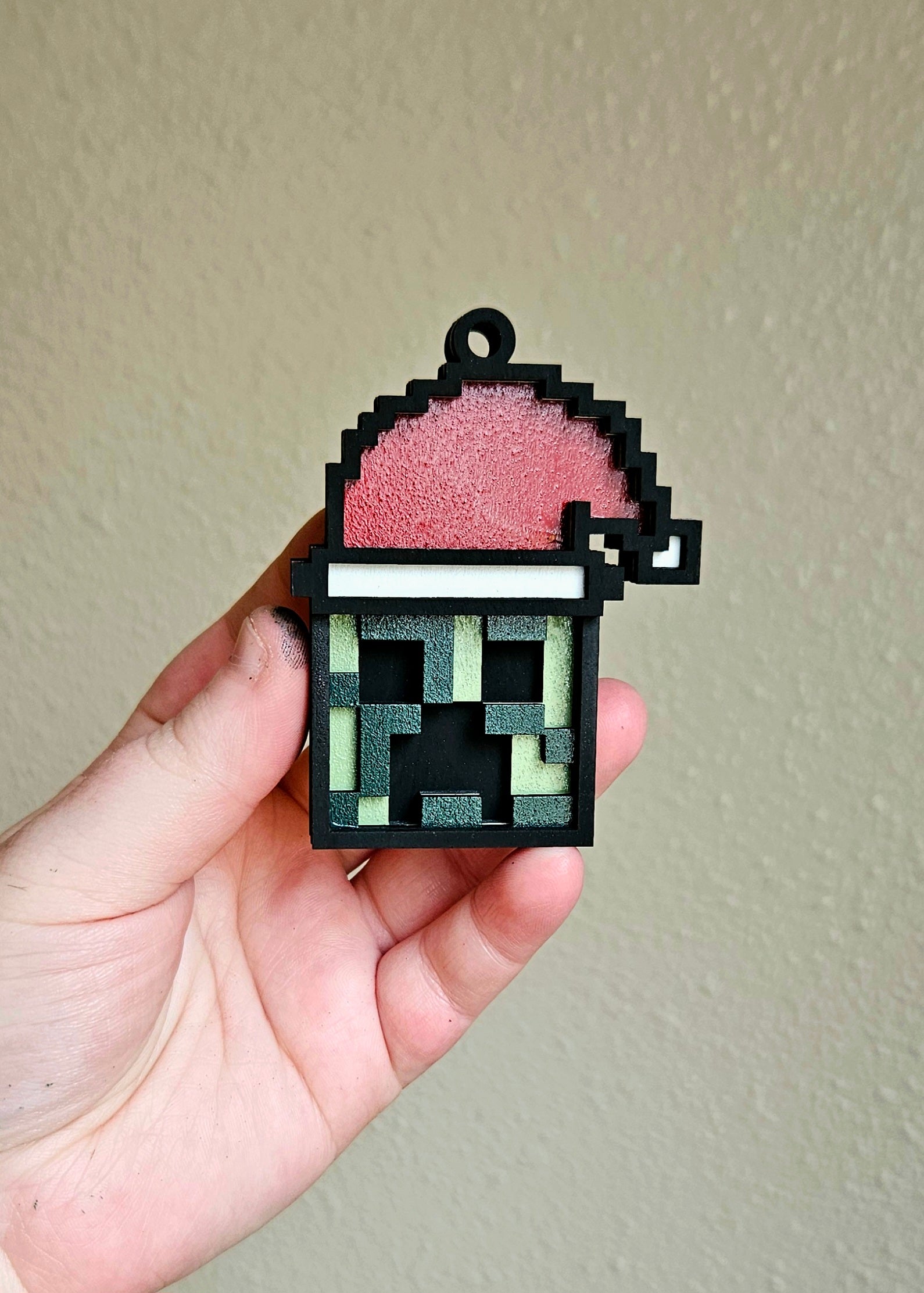 Handmade Made-To-Order 3"Wooden Layered Christmas Creeper Video Game Inspired Ornament