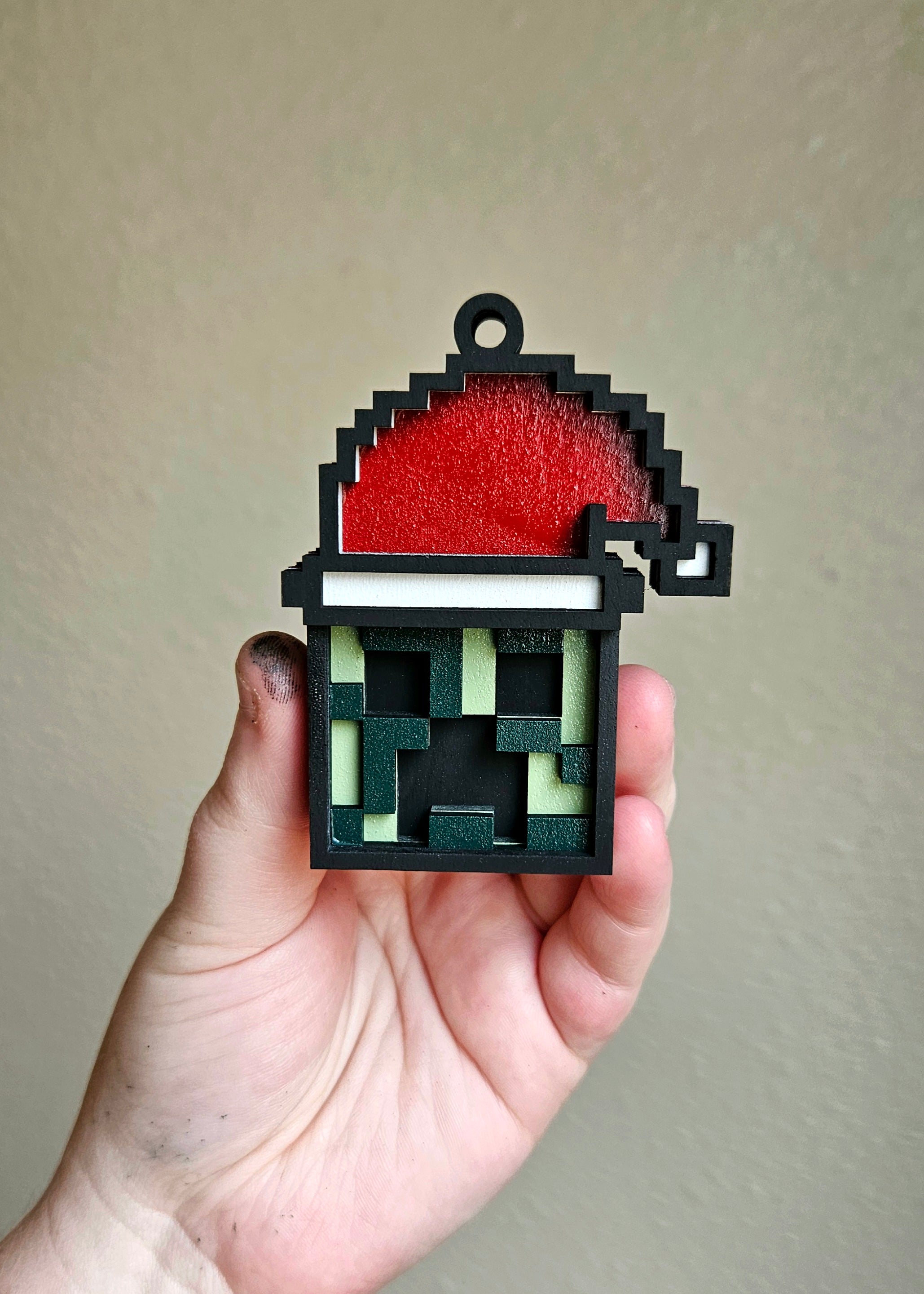 Handmade Made-To-Order 3"Wooden Layered Christmas Creeper Video Game Inspired Ornament
