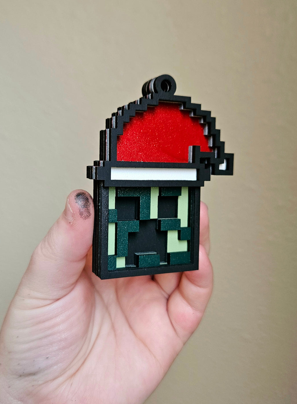Handmade Made-To-Order 3"Wooden Layered Christmas Creeper Video Game Inspired Ornament