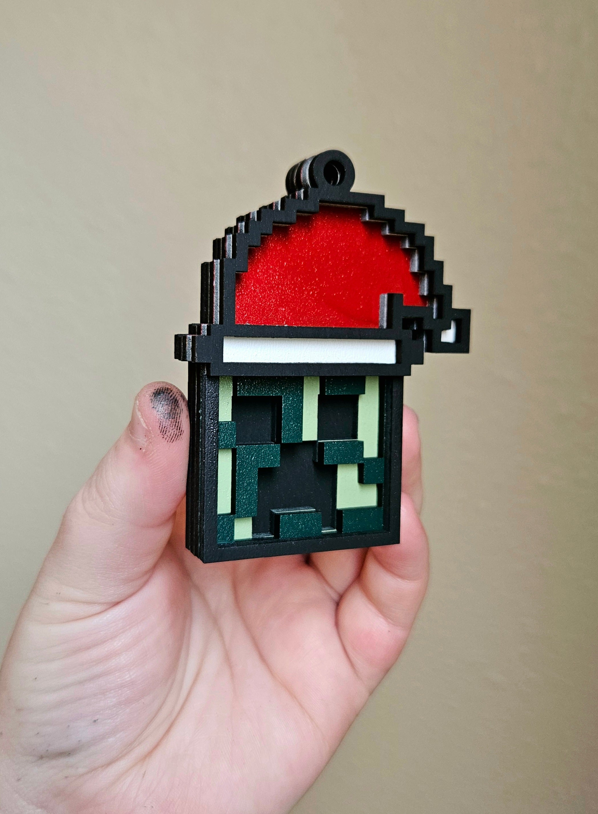 Handmade Made-To-Order 3"Wooden Layered Christmas Creeper Video Game Inspired Ornament