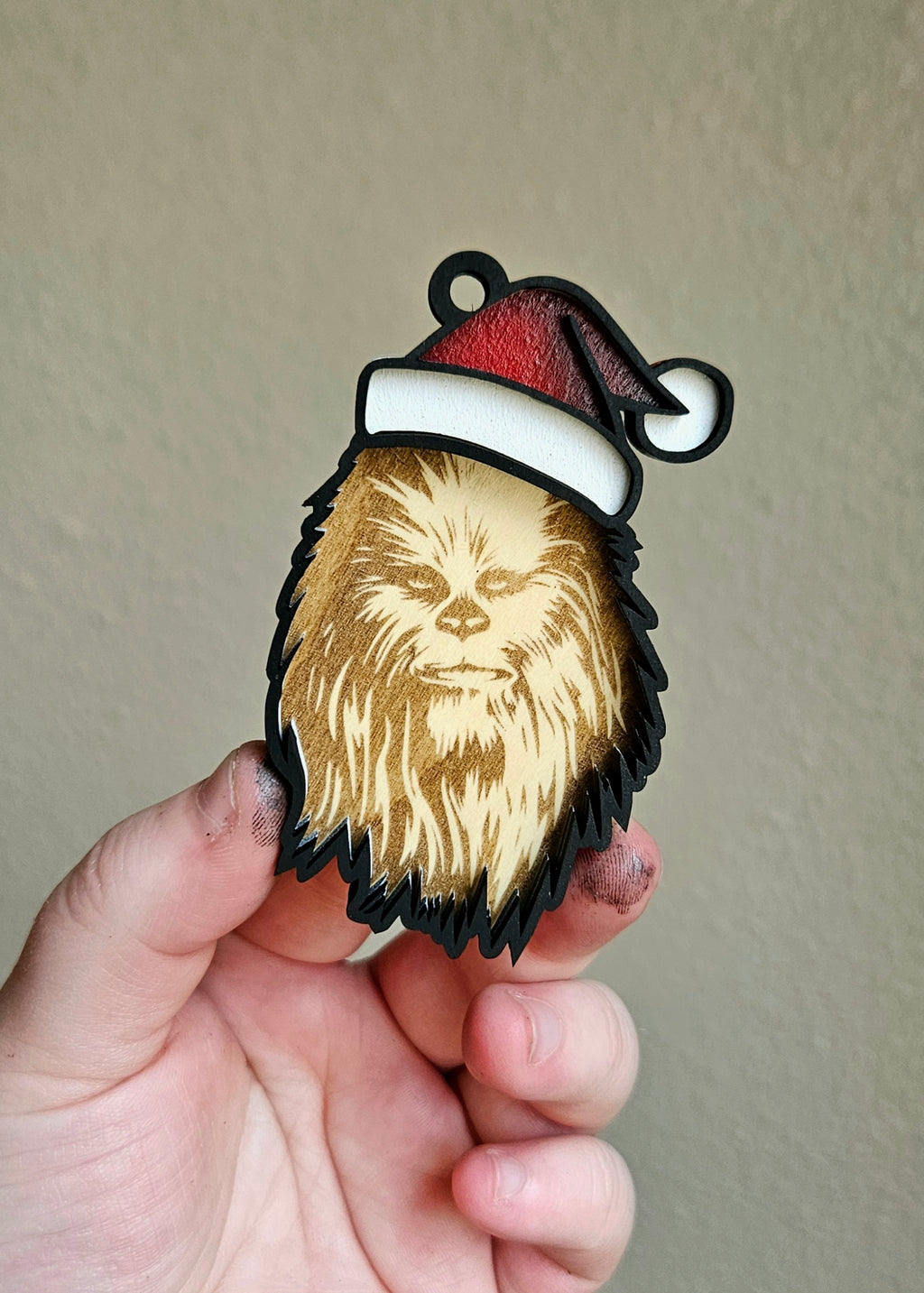 Handmade Made-To-Order 3" Wooden Layered Christmas Chewy Movie Inspired Ornament