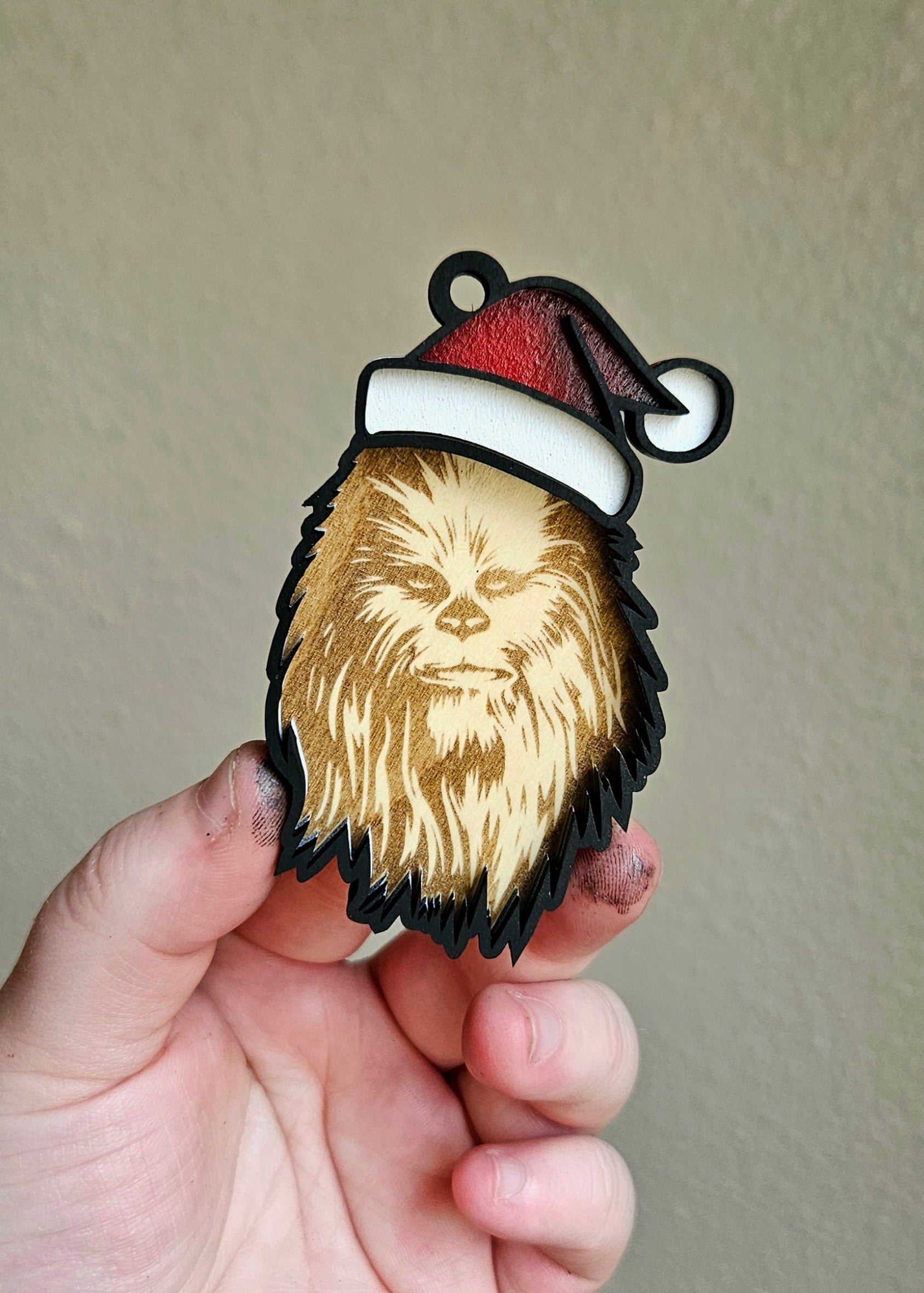 Handmade Made-To-Order 3" Wooden Layered Christmas Chewy Movie Inspired Ornament