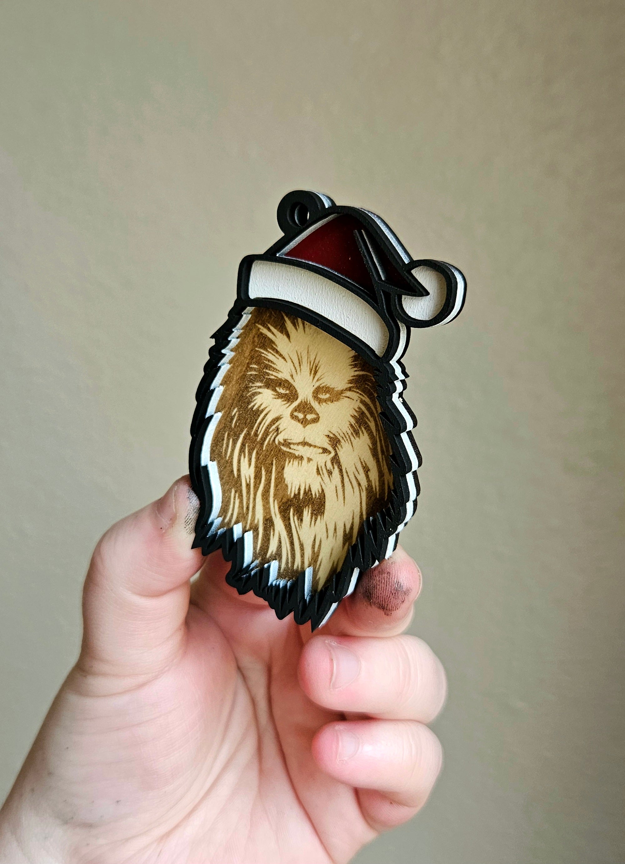 Handmade Made-To-Order 3" Wooden Layered Christmas Chewy Movie Inspired Ornament