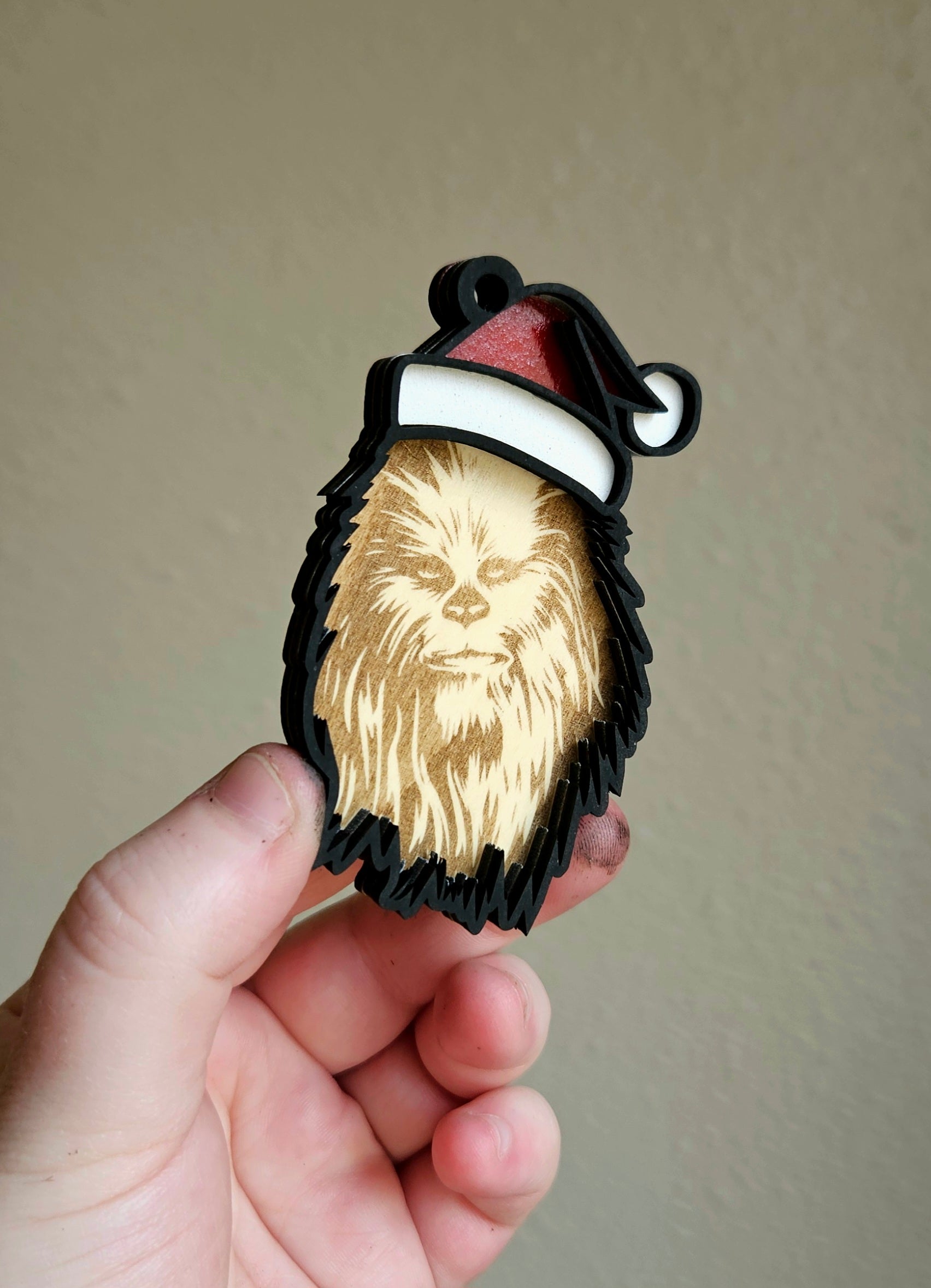 Handmade Made-To-Order 3" Wooden Layered Christmas Chewy Movie Inspired Ornament