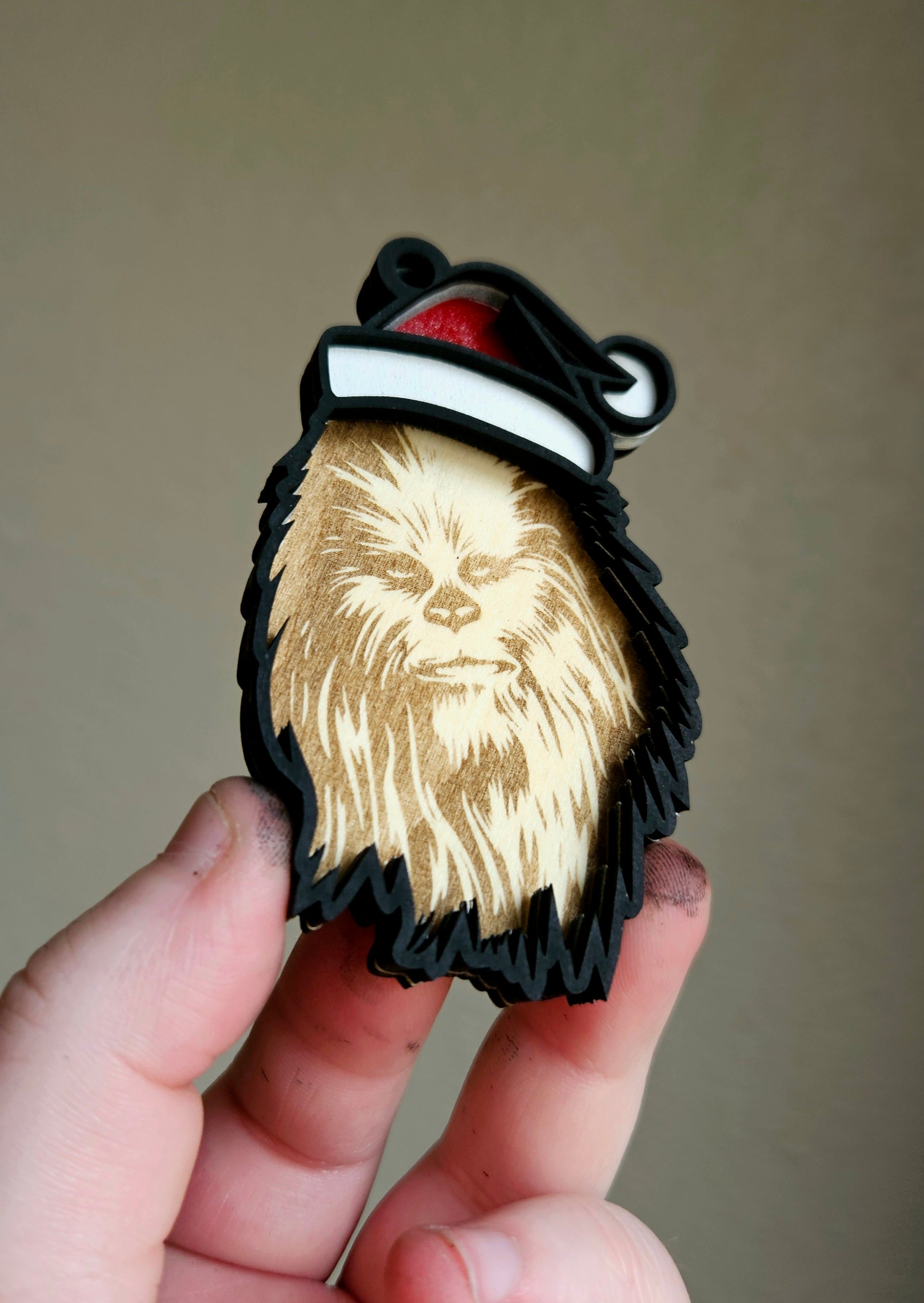 Handmade Made-To-Order 3" Wooden Layered Christmas Chewy Movie Inspired Ornament