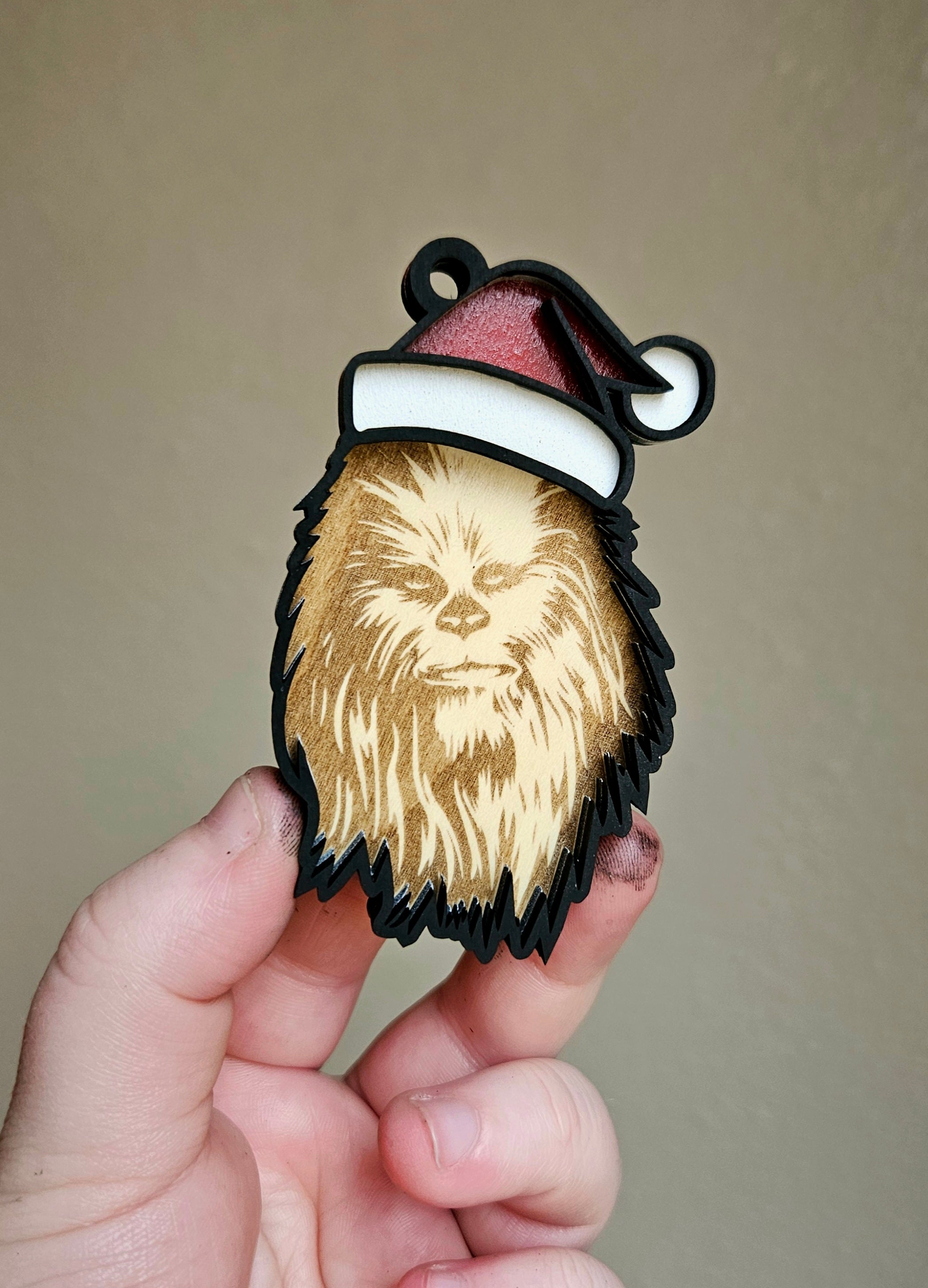 Handmade Made-To-Order 3" Wooden Layered Christmas Chewy Movie Inspired Ornament