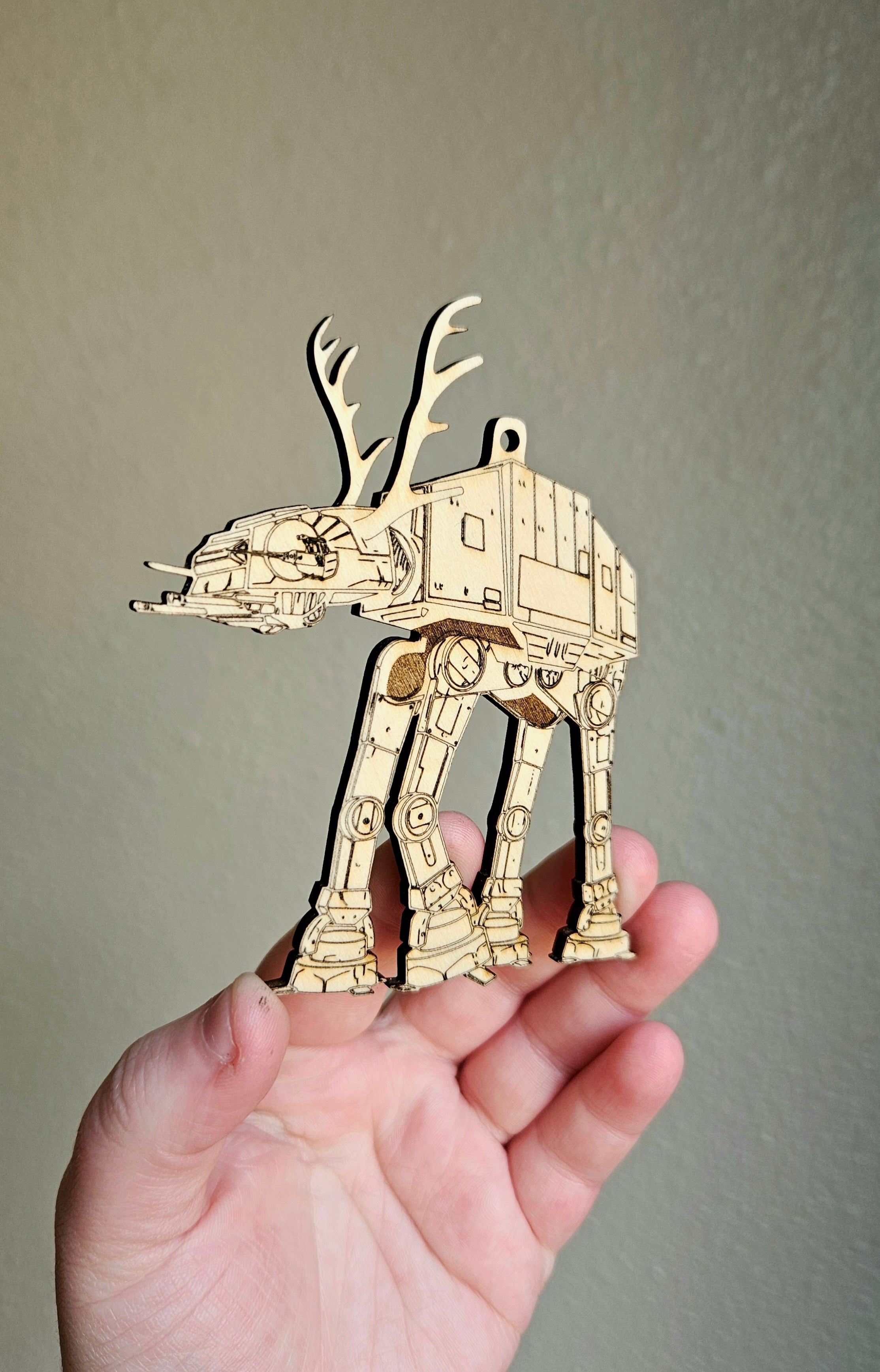 Handmade Made-To-Order Wooden 4" AT-AT Reindeer Movie Inspired Christmas Ornament