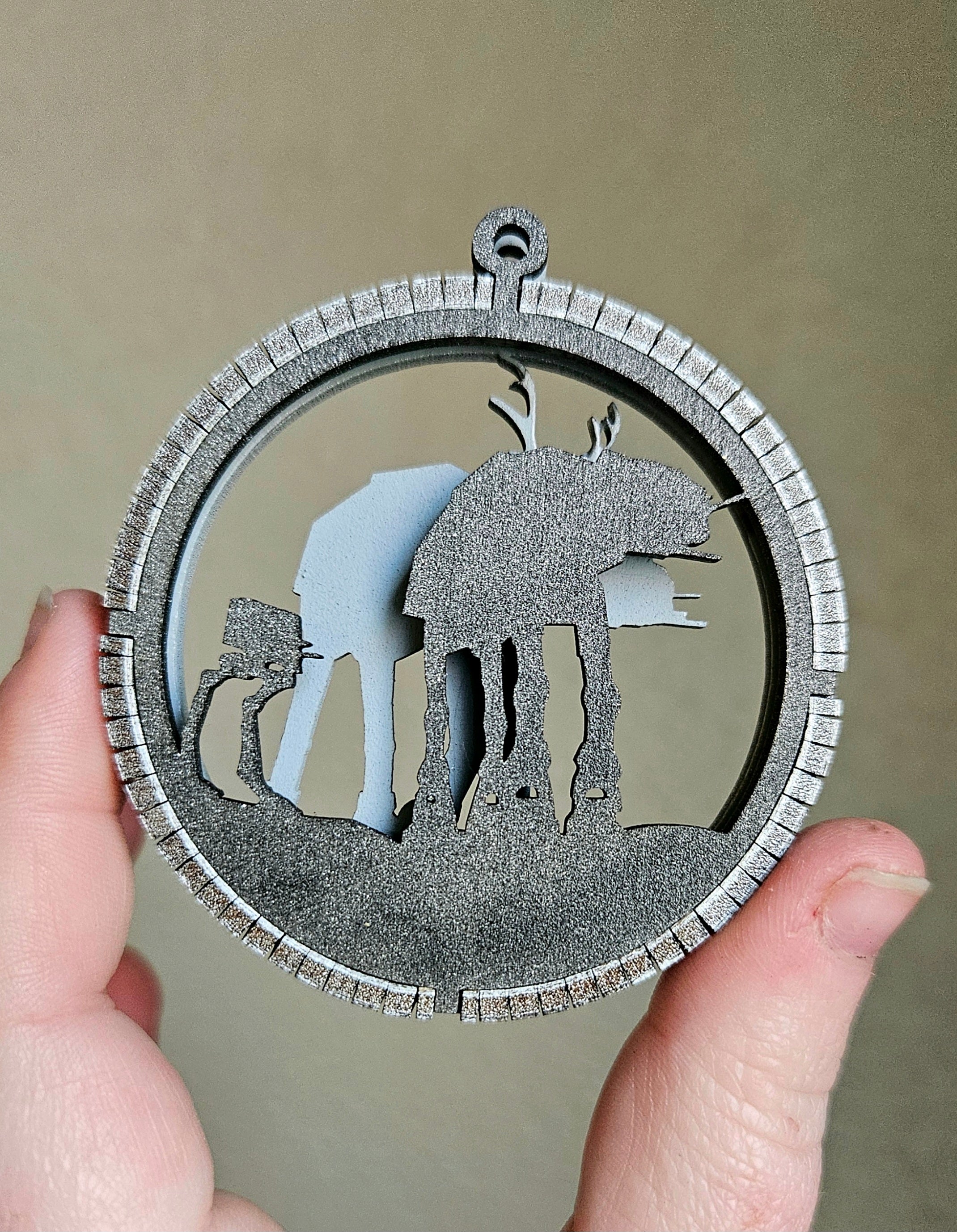 Handmade Made-To- Order 2.8" Wooden Layered AT-AT Reindeer Christmas Ornament