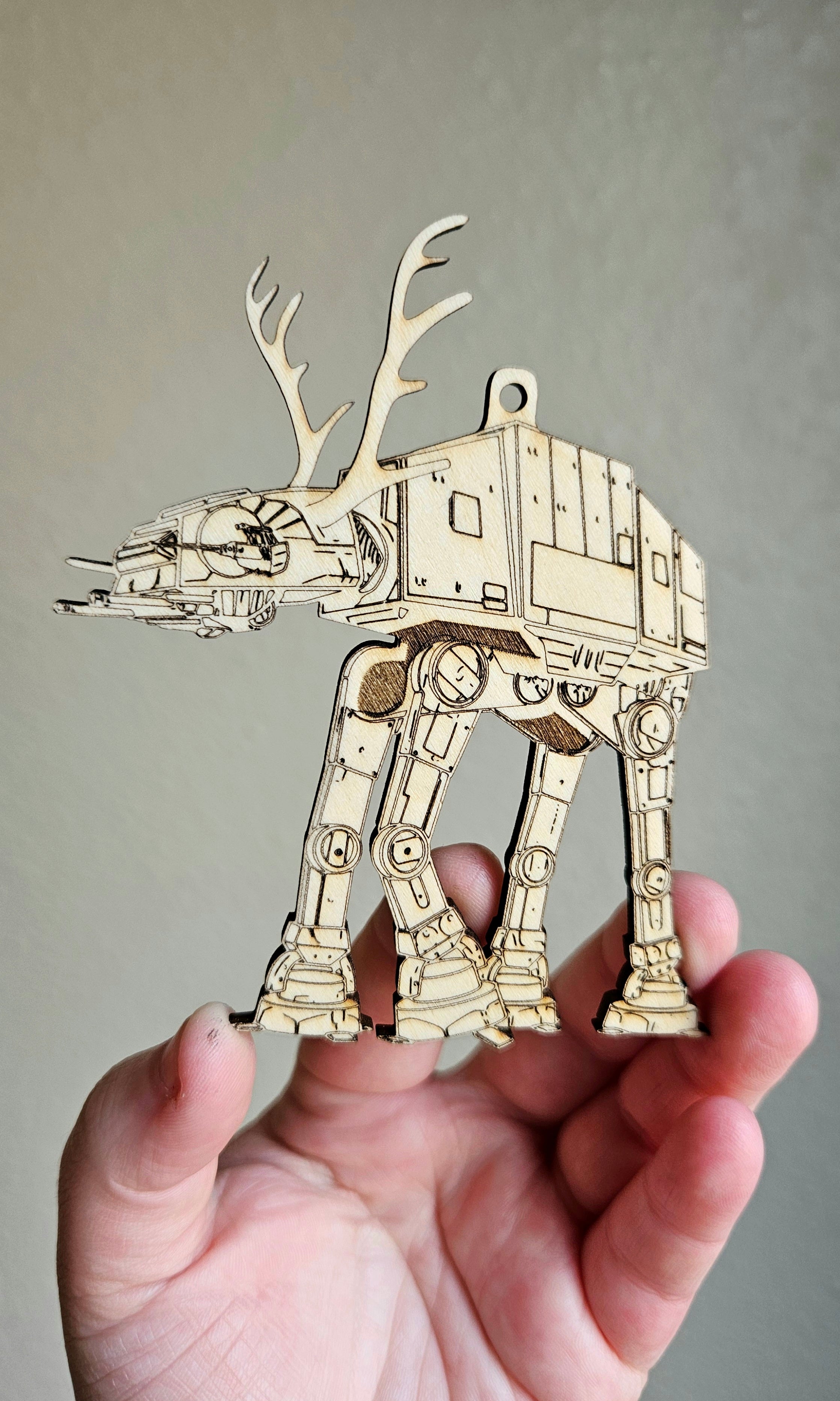 Handmade Made-To-Order Wooden 4" AT-AT Reindeer Movie Inspired Christmas Ornament