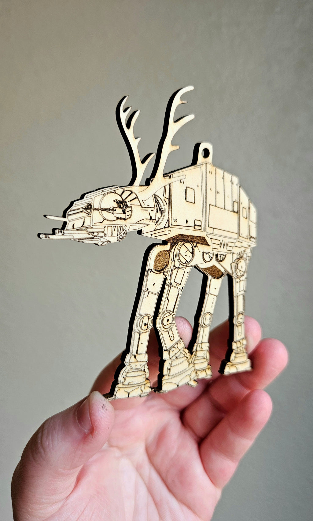 Handmade Made-To-Order Wooden 4" AT-AT Reindeer Movie Inspired Christmas Ornament