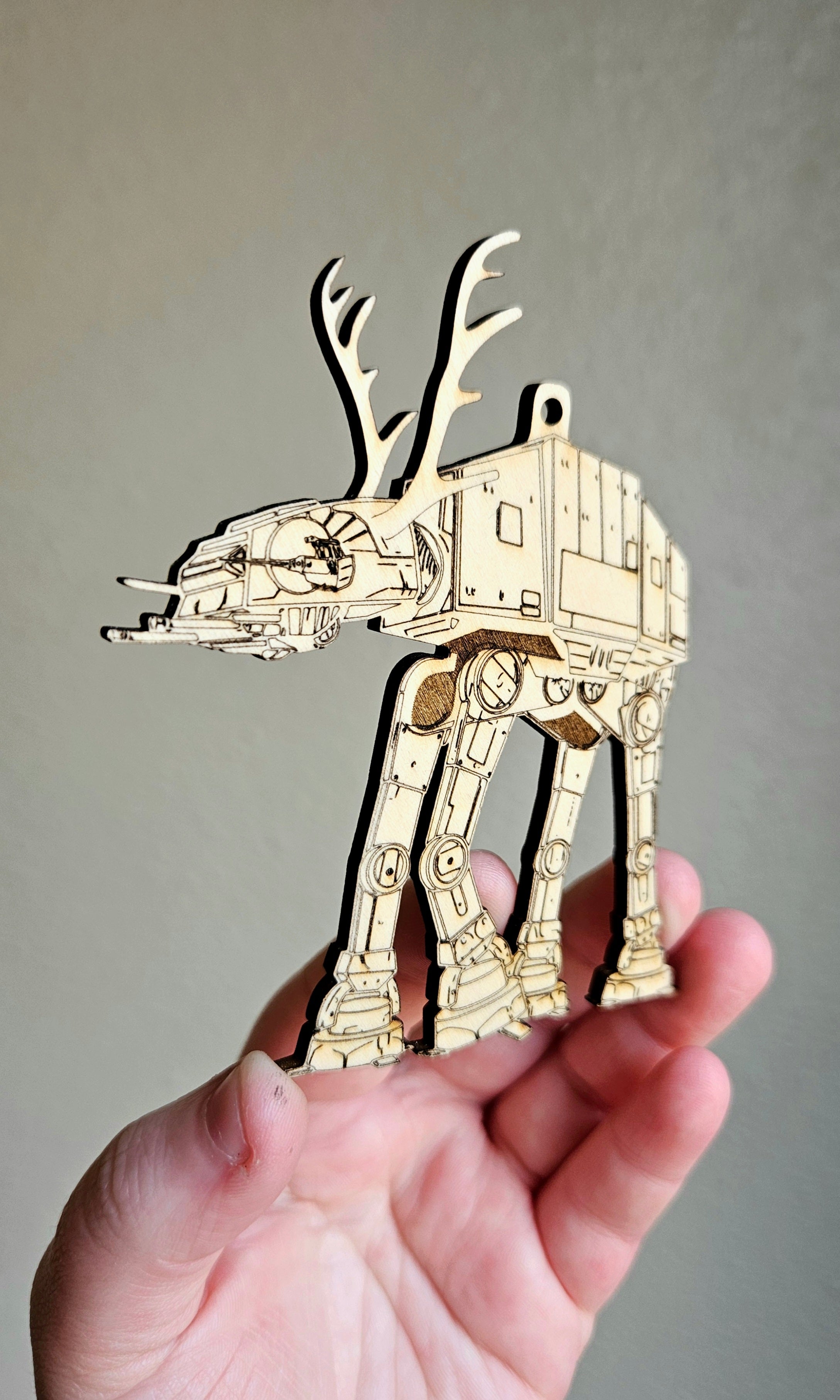 Handmade Made-To-Order Wooden 4" AT-AT Reindeer Movie Inspired Christmas Ornament