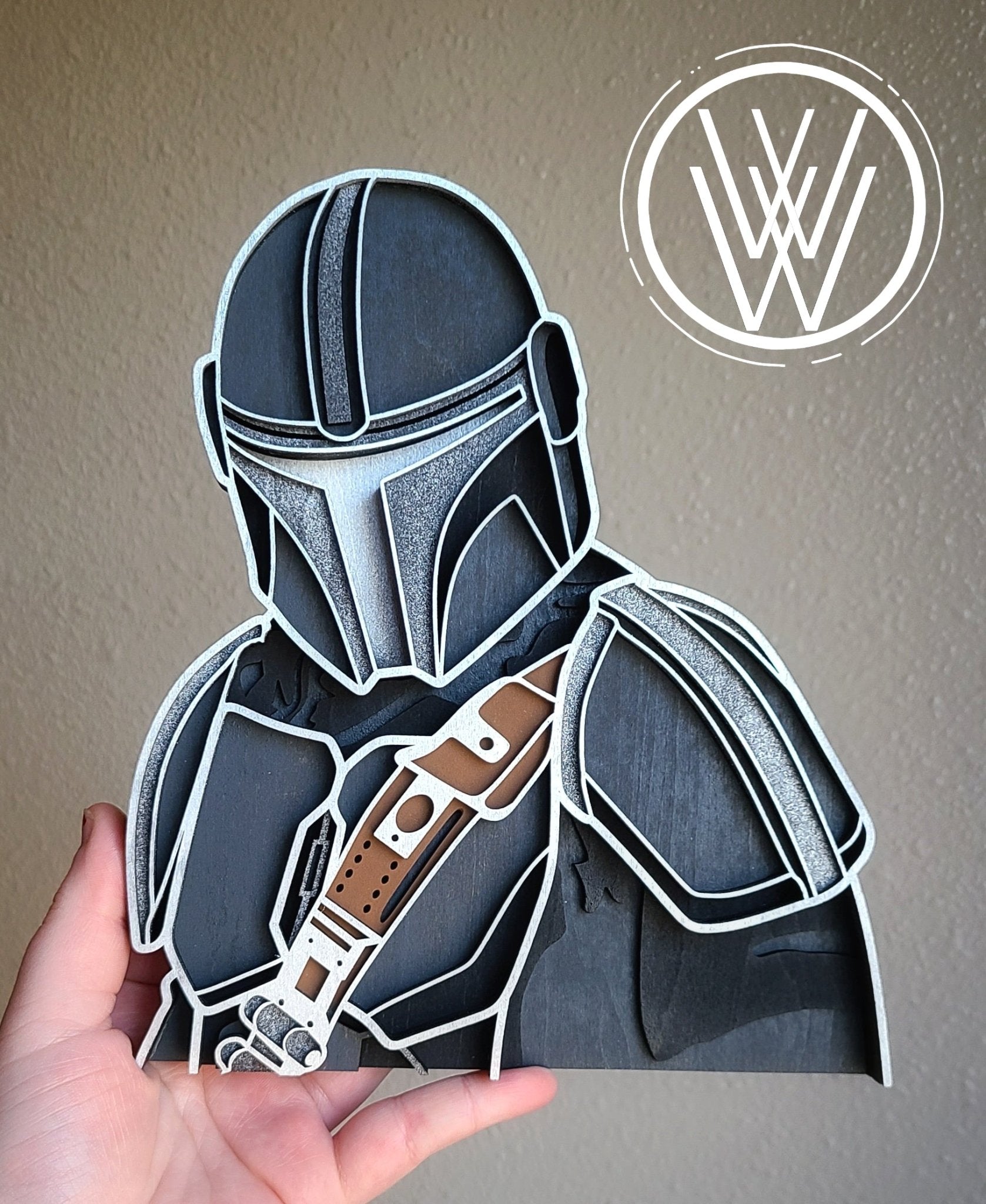 Handmade Made - To - Order 7.75" Wooden Layered Bounty Hunter TV Series Inspired Wall Decor - Wynne & Wiley
