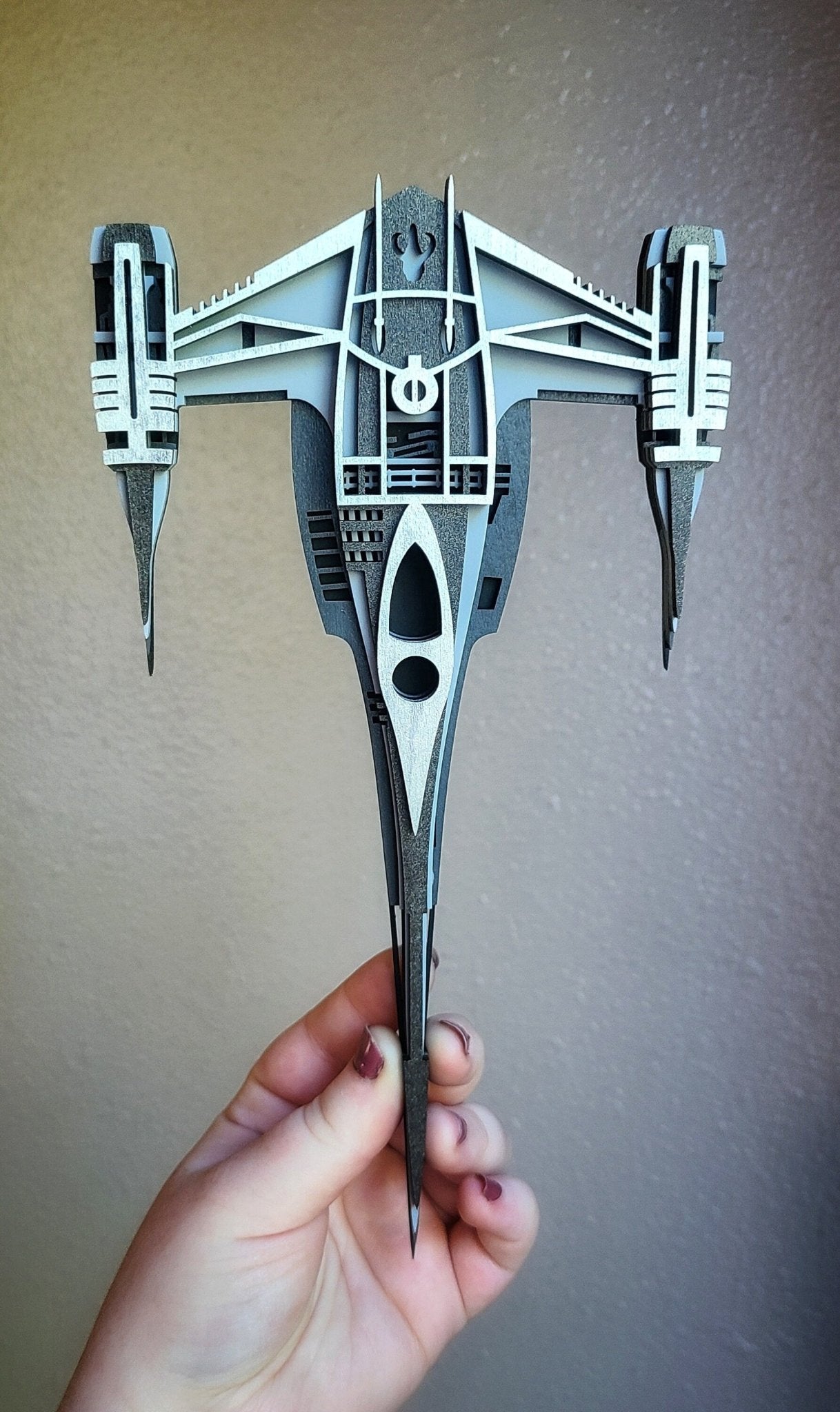 Handmade Made - To - Order 9" Wooden Layered N1 Bounty Hunter Starfighter TV Show Inspired Wall Decor - Wynne & Wiley