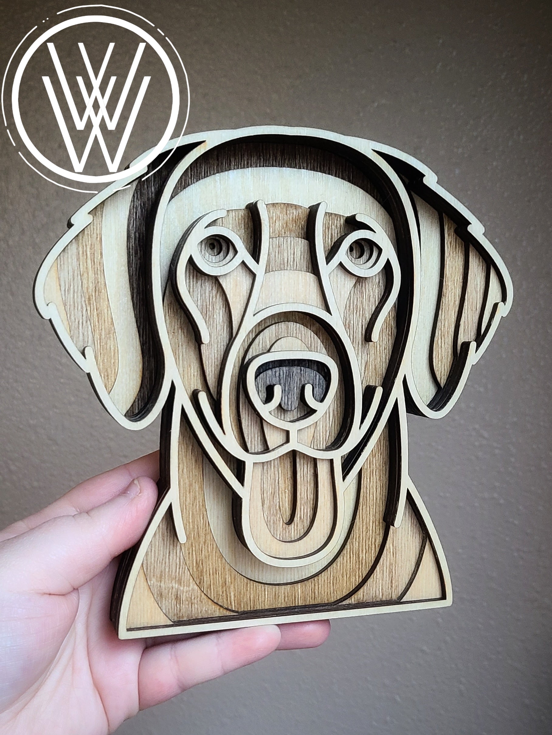 Handmade Made-To-Order Personalized Wooden Layered Pup Portraits