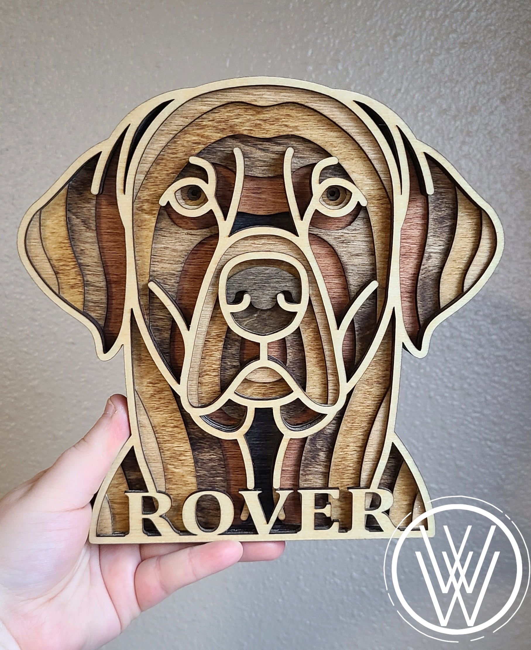 Handmade Made-To-Order Personalized Wooden Layered Pup Portraits