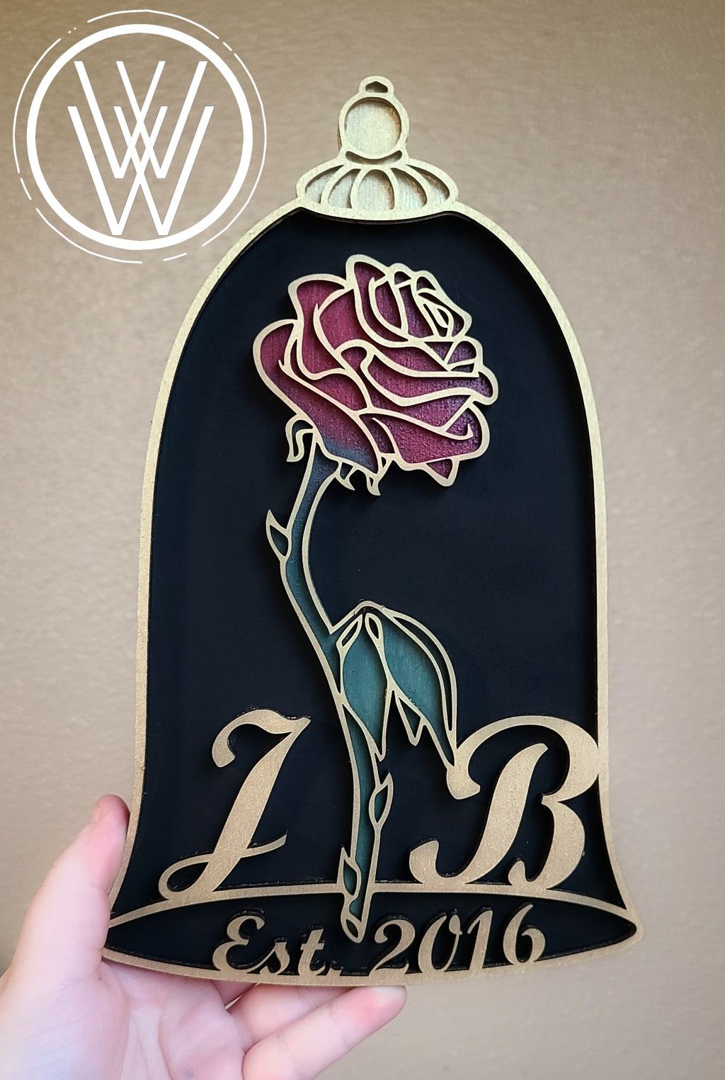 Handmade Made-to- Order 9.5" Wooden Layered Personalized Rose Princess Movie Inspired Wall Decor