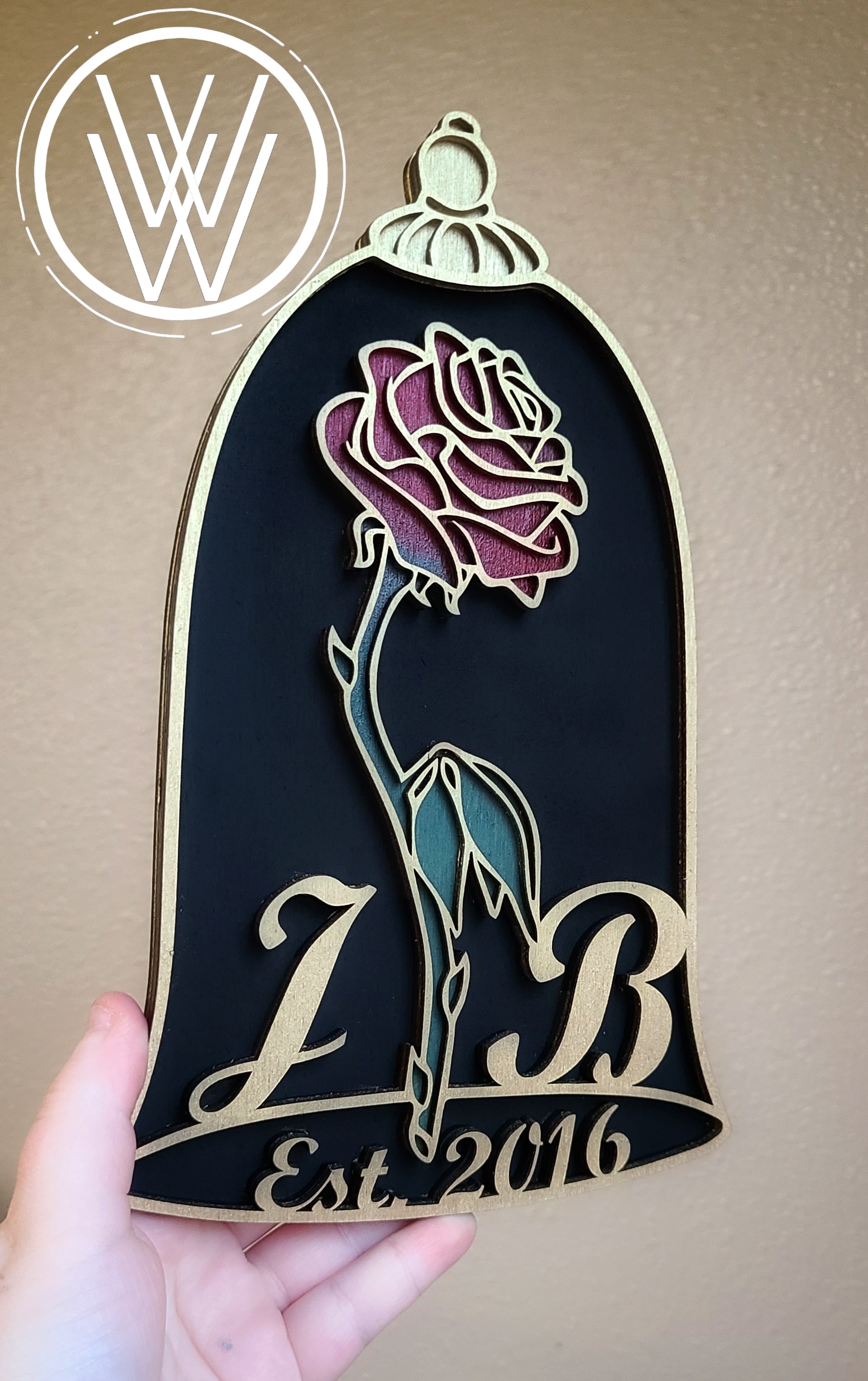 Handmade Made-to- Order 9.5" Wooden Layered Personalized Rose Princess Movie Inspired Wall Decor