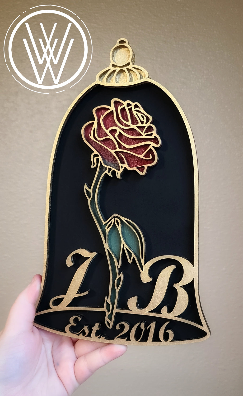 Handmade Made-to- Order 9.5" Wooden Layered Personalized Rose Princess Movie Inspired Wall Decor