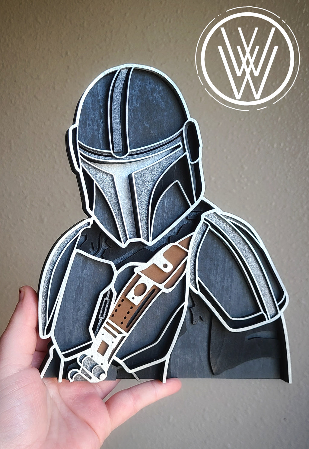 Handmade Made-To-Order 7.75" Wooden Layered Bounty Hunter TV Series Inspired Wall Decor