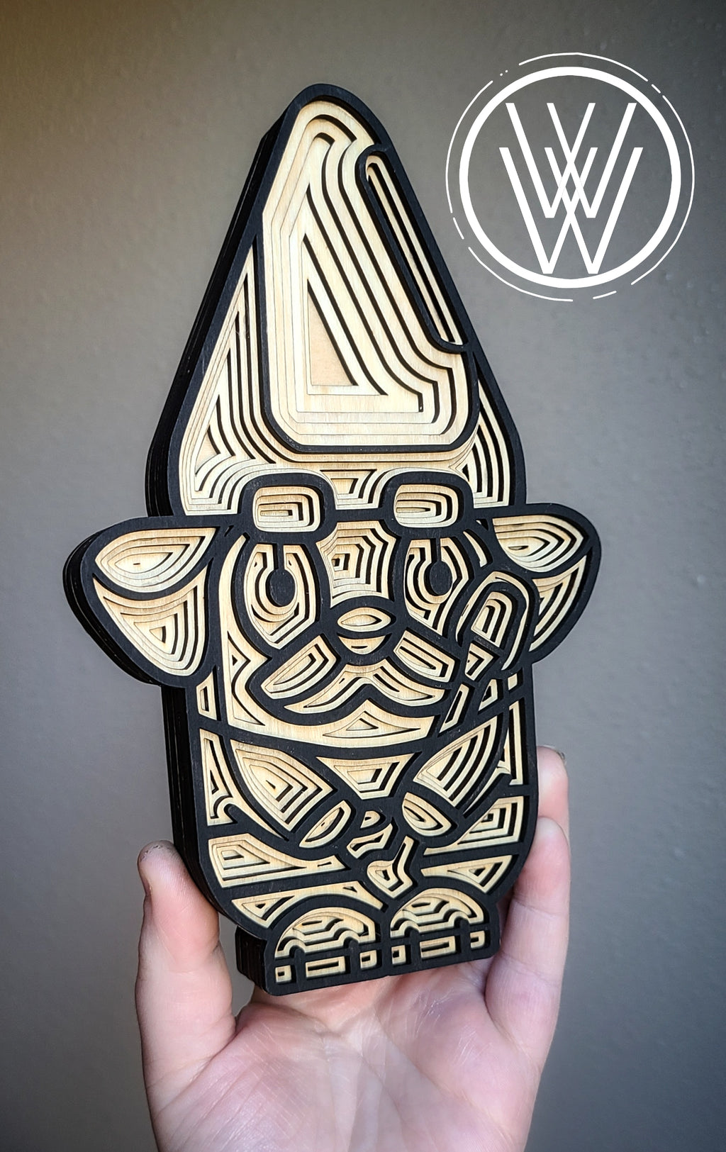 Handmade Made-To-Order 7.75" Wooden Layered Hecuba Cartoon Blue Dog Gnome Kids Show Inspired Decor