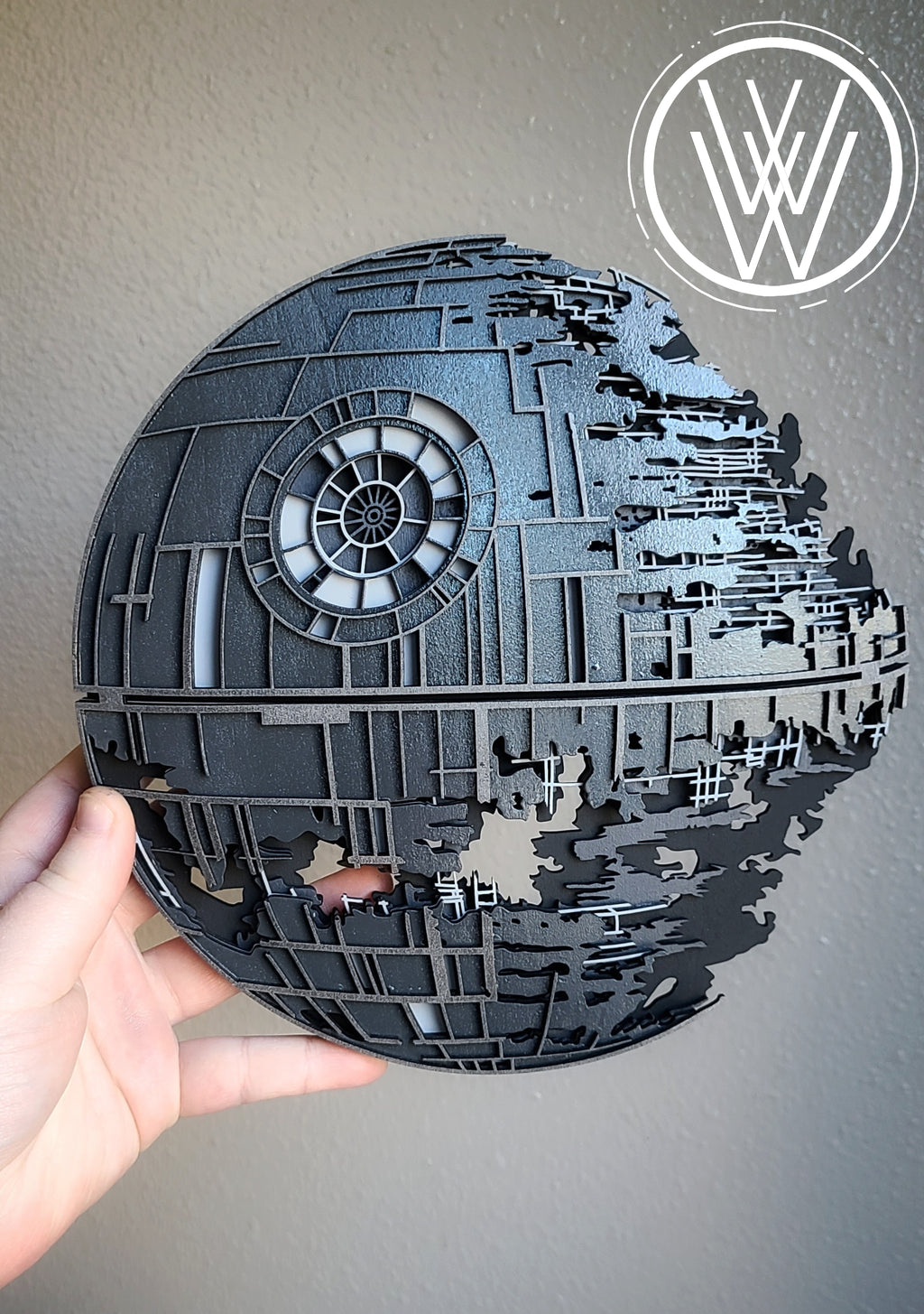 Handmade Made-To-Order Wooden Layered Death Star Movie Inspired Wall Art