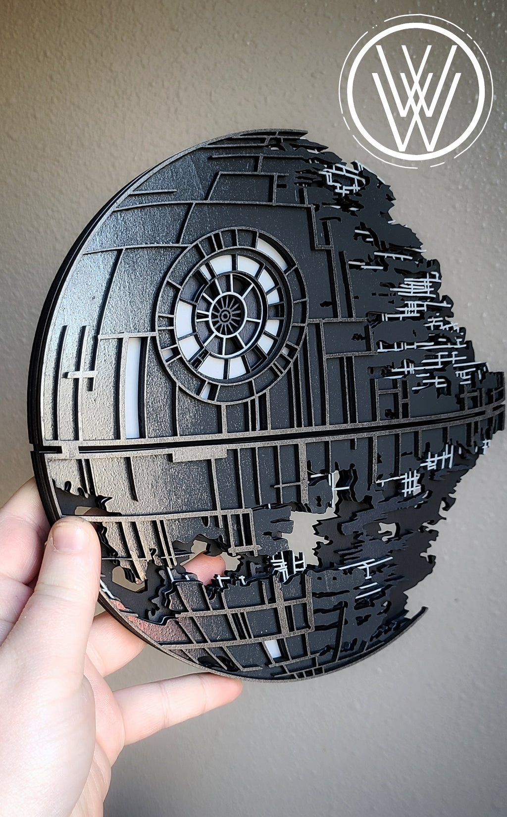 Handmade Made-To-Order Wooden Layered Death Star Movie Inspired Wall Art