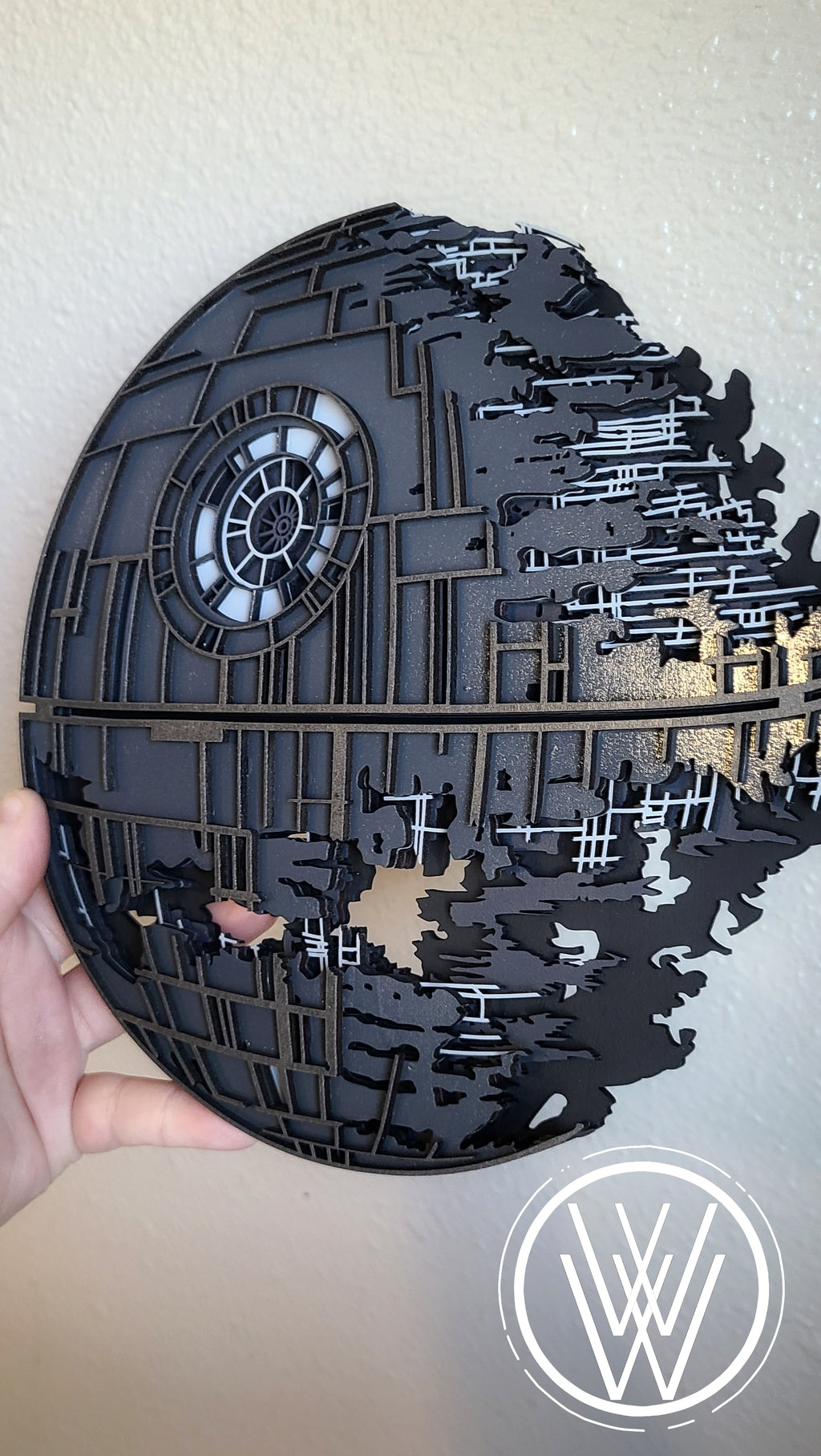 Handmade Made-To-Order Wooden Layered Death Star Movie Inspired Wall Art
