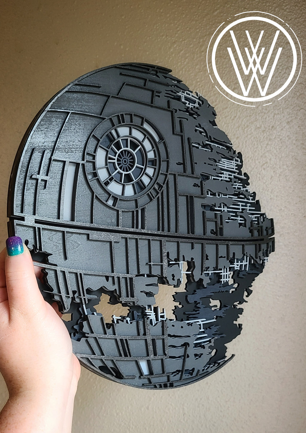 Handmade Made-To-Order Wooden Layered Death Star Movie Inspired Wall Art