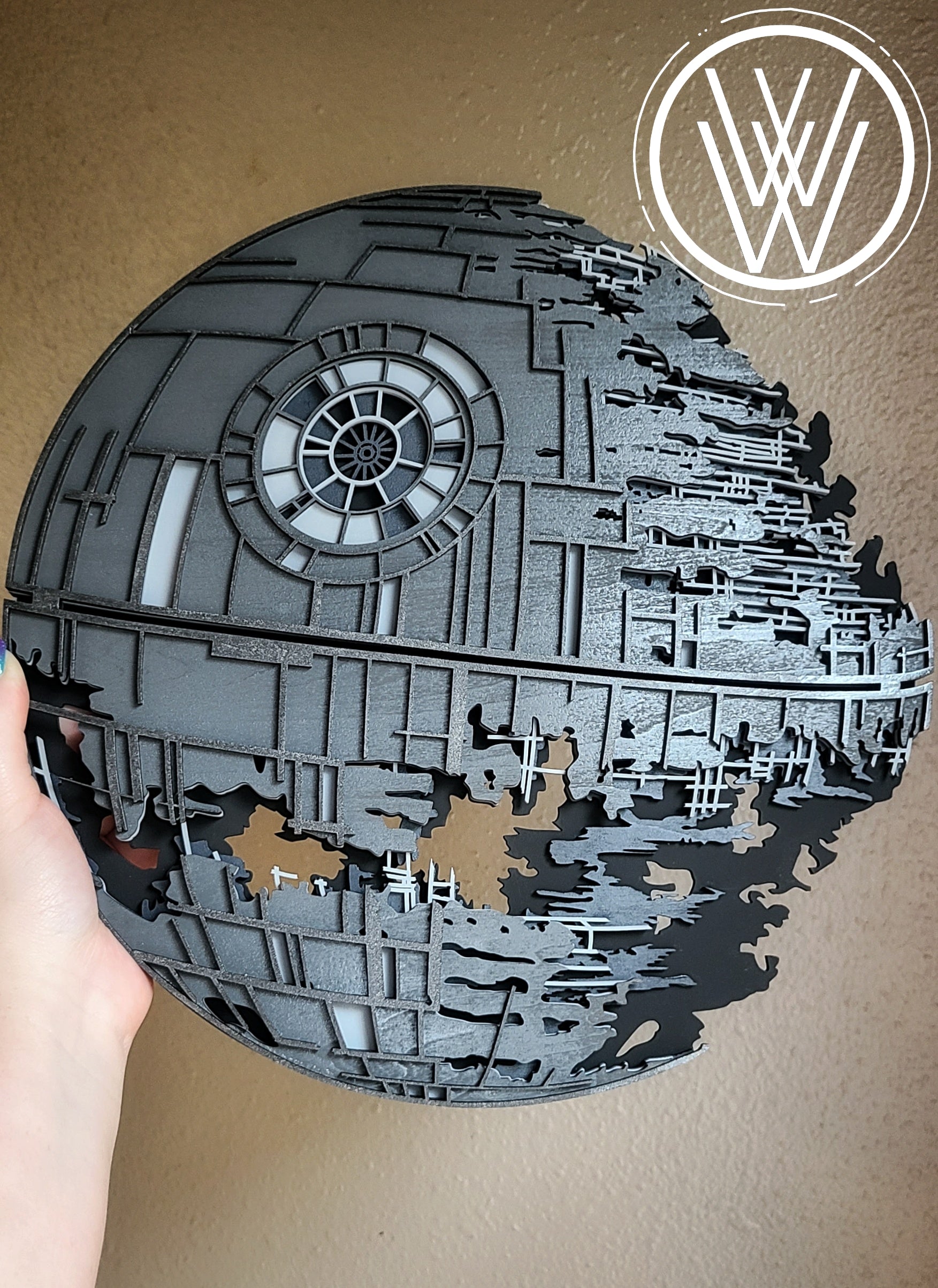 Handmade Made-To-Order Wooden Layered Death Star Movie Inspired Wall Art